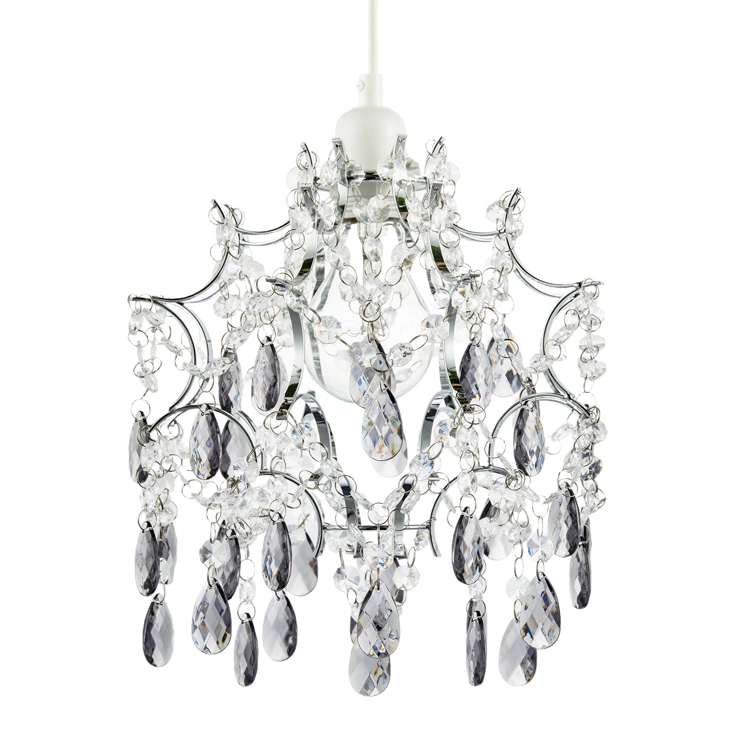 Elegant Chandelier Style Pendant Shade with Clear and Smoked Beads Image 1