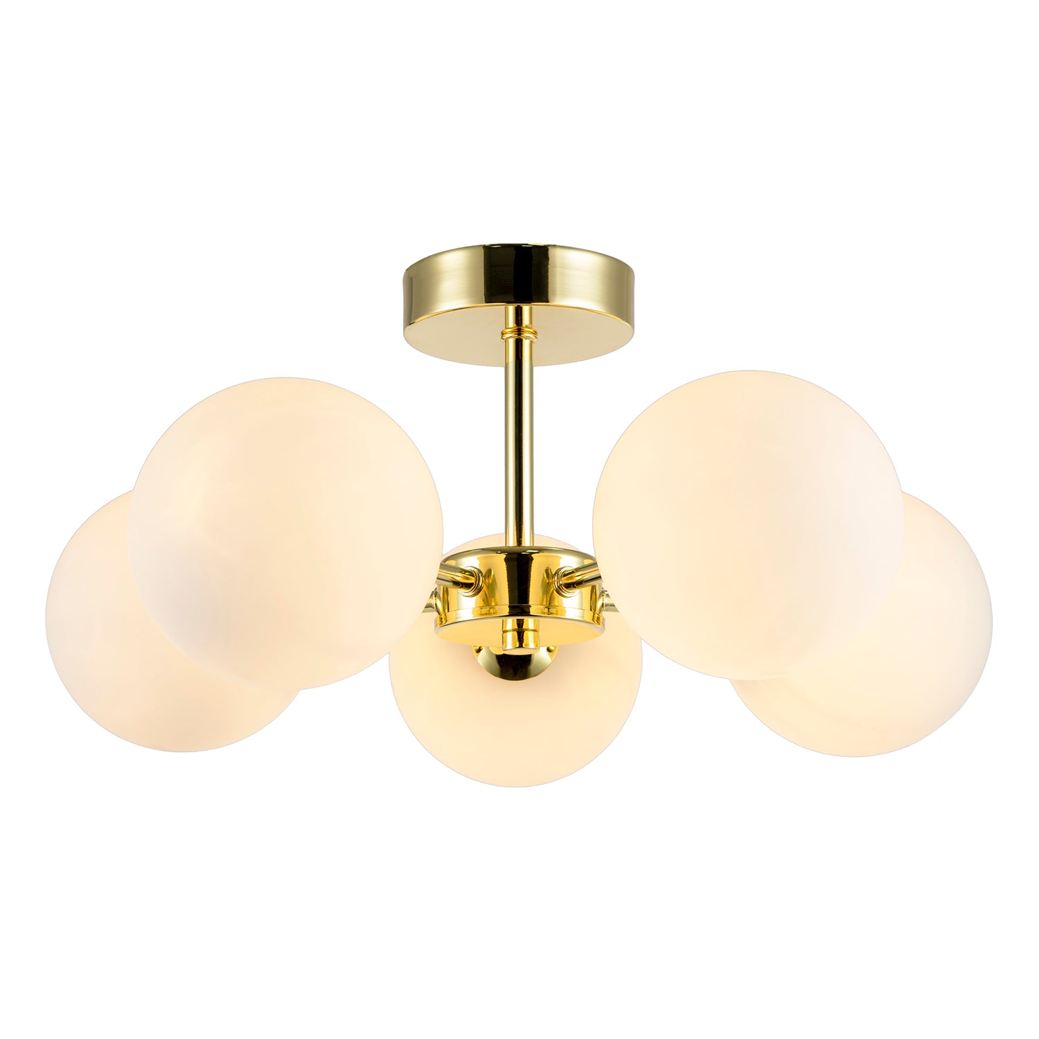 Chic Polished Gold 5-Arm Ceiling Light with White Globe Glass Shades Image 2