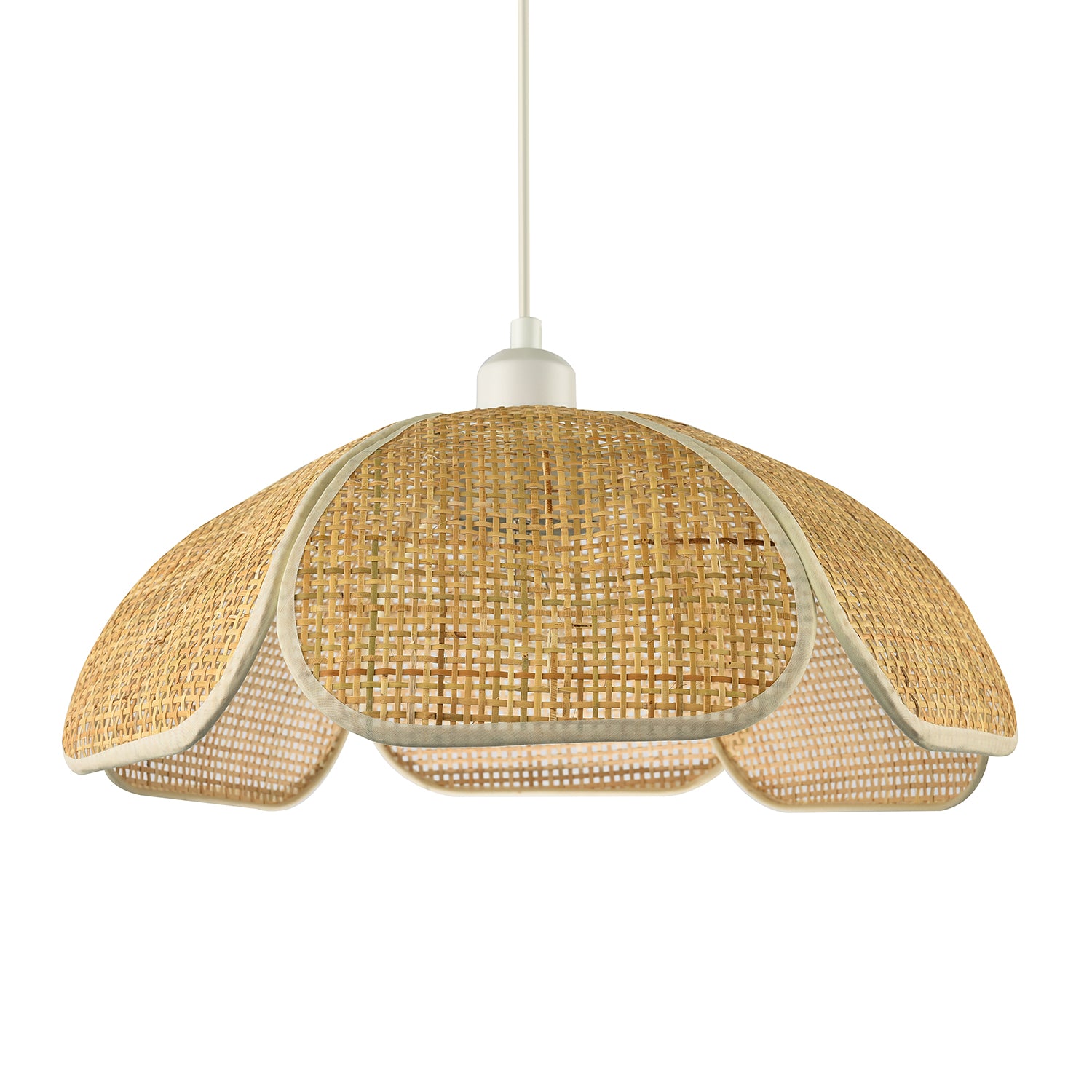 Vintage Art Deco Rattan Pendant Shade with Cream Cotton Fabric Trims Image 1