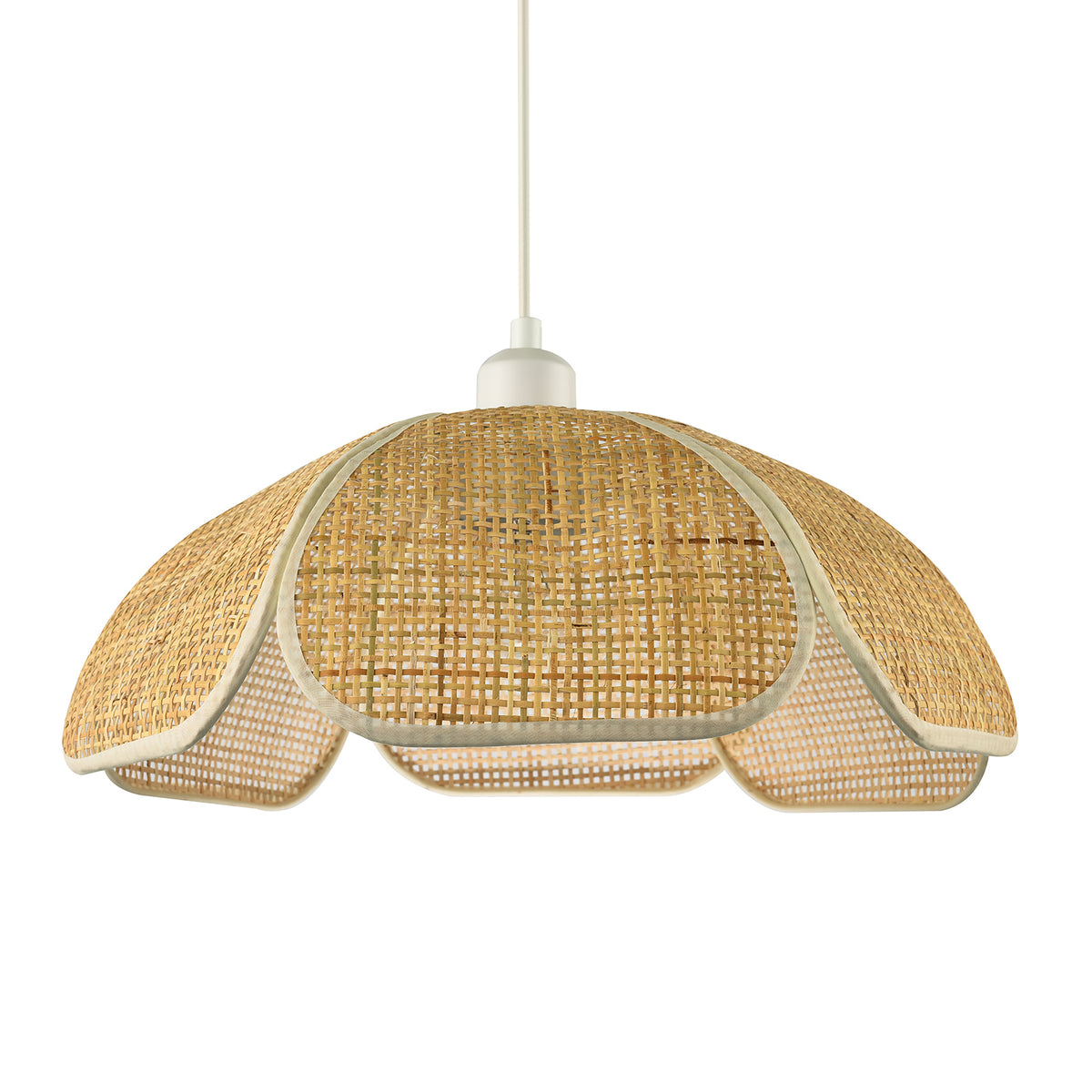 Vintage Art Deco Rattan Pendant Shade with Cream Cotton Fabric Trims Image 1