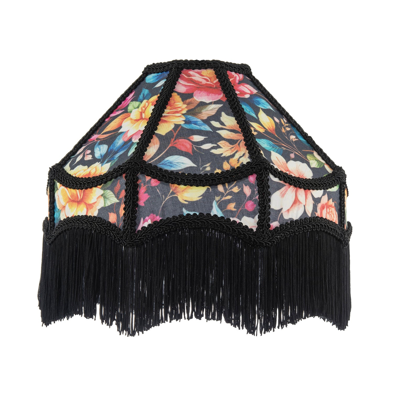 Black Victorian Empire Lamp Shade with Chic Multi Colour Floral Design Image 1