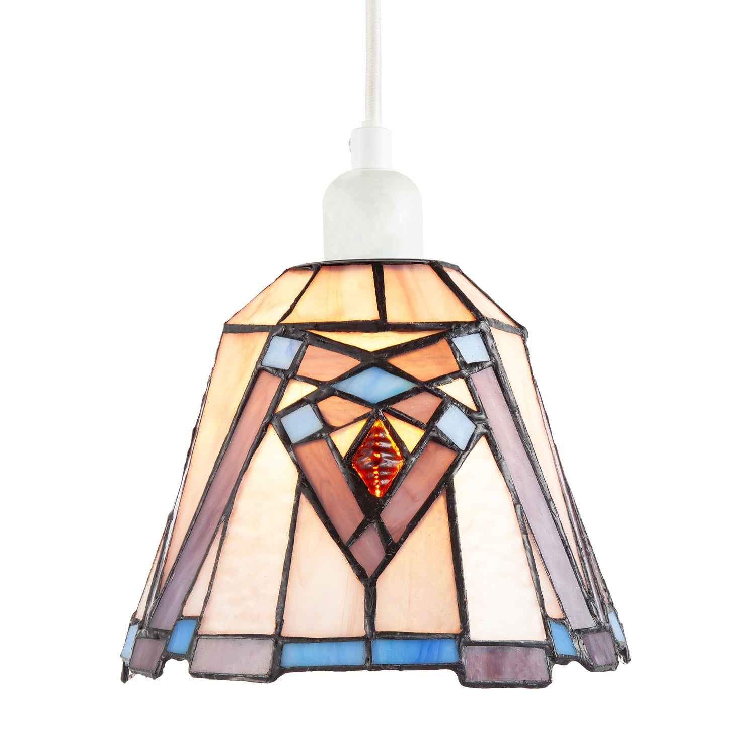 Art Deco Tiffany Glass Pendant Lighting Shade in Purple and Soft Pink Image 1