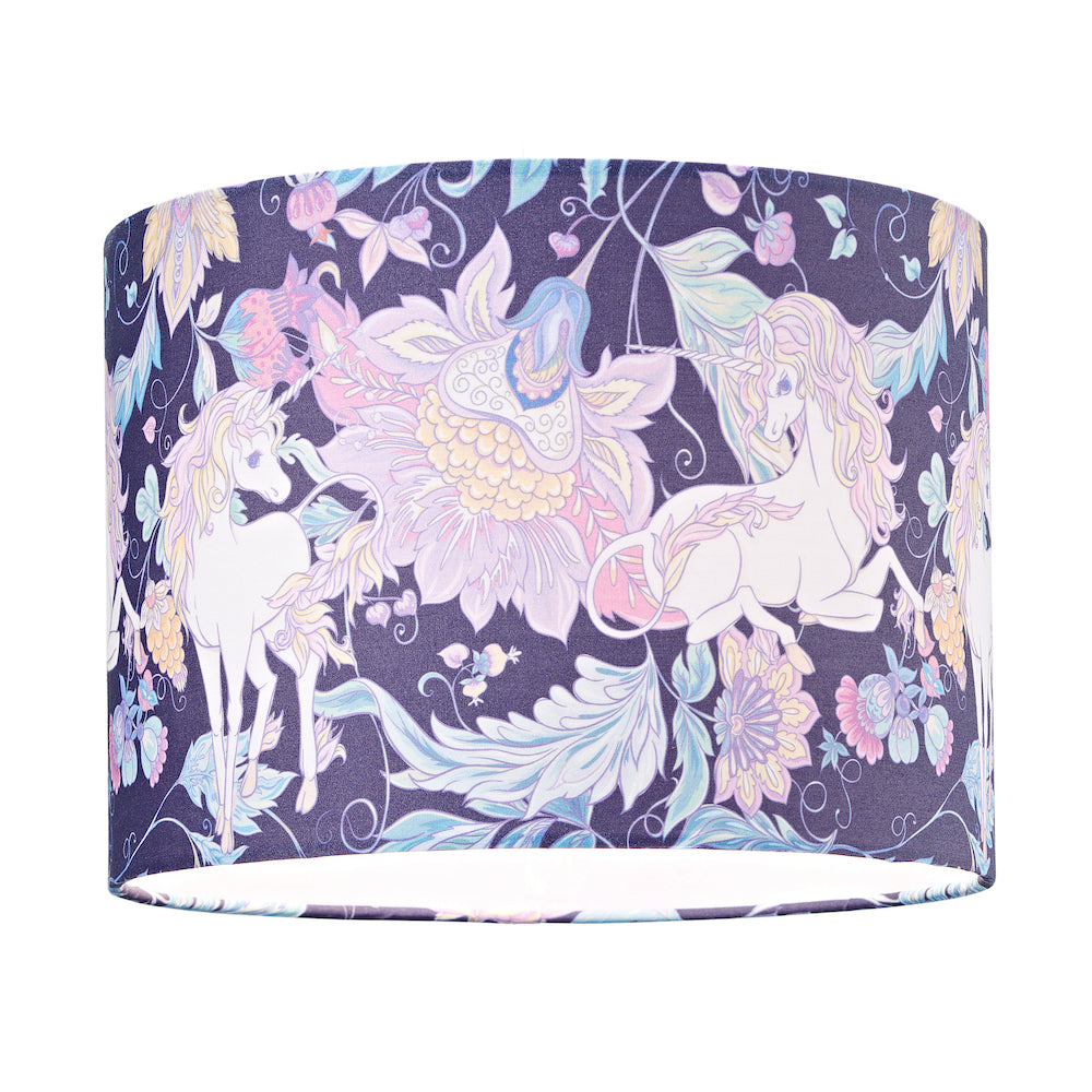 Feminine Purple & Pink Cotton 10" Shade with Elegant Unicorns and Green Flowers Image 2
