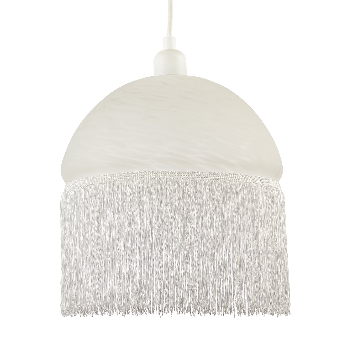 Traditional Opal White Domed Glass Pendant Shade with Long Tassels Image 2