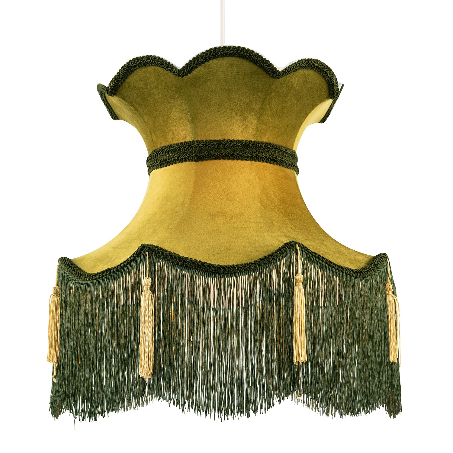 Large Olive and Forest Green Victorian Lamp Shade with Scallop Edges Image 2