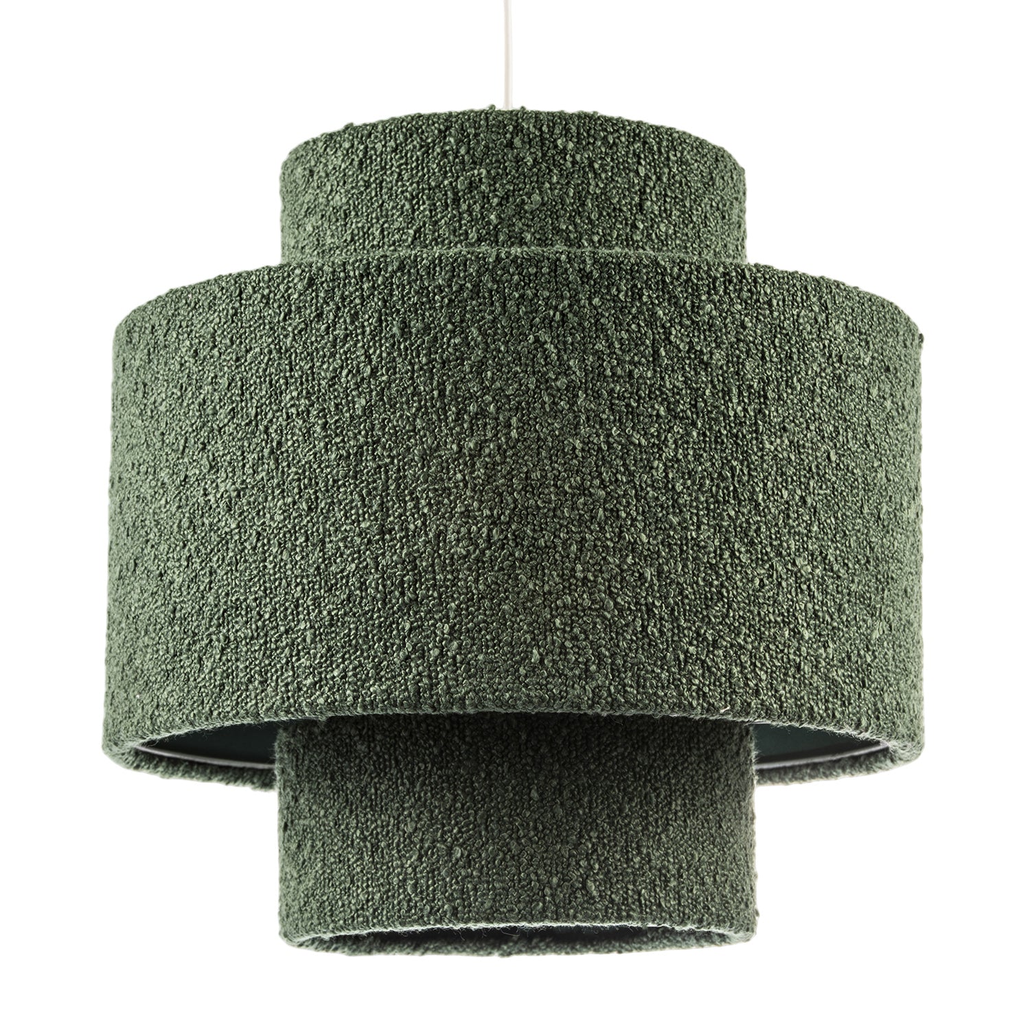 Modern Tiered Pendant Shade in Luxurious Forest Green Boucle Fabric Image 1