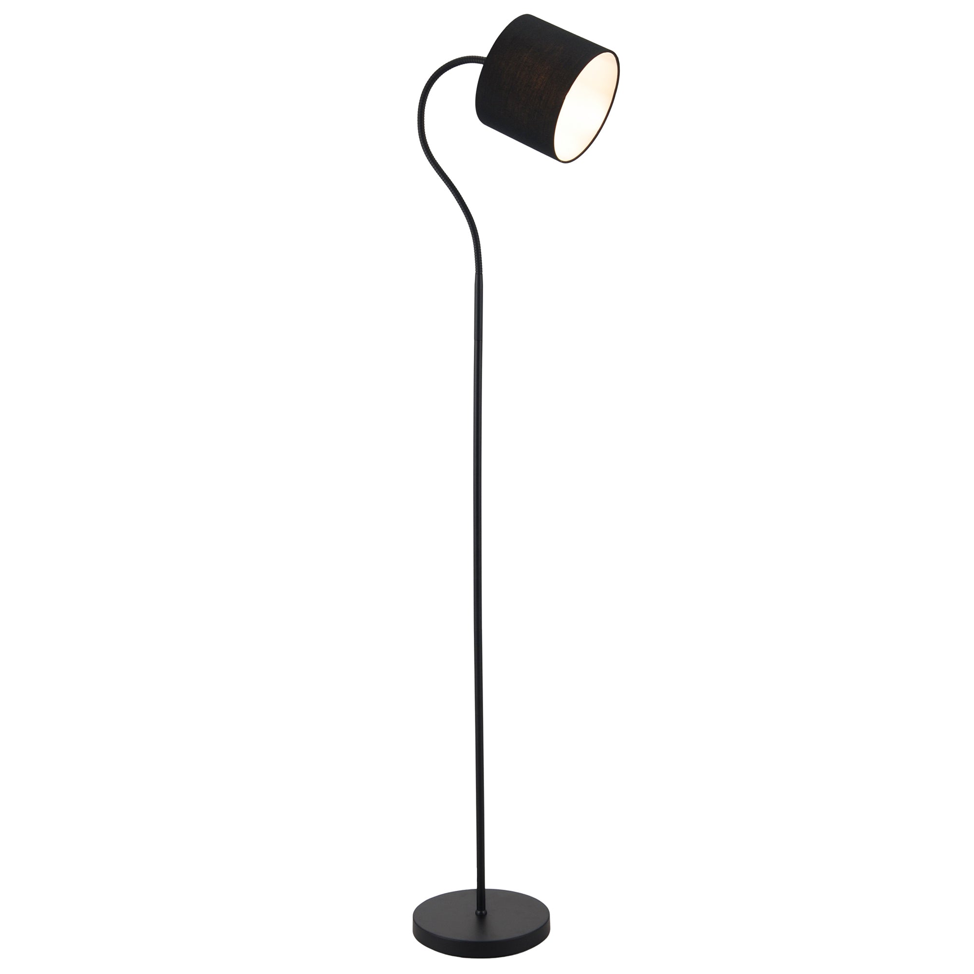 Traditional Matte Black Floor Lamp with Adjustable Cotton Fabric Shade Image 2