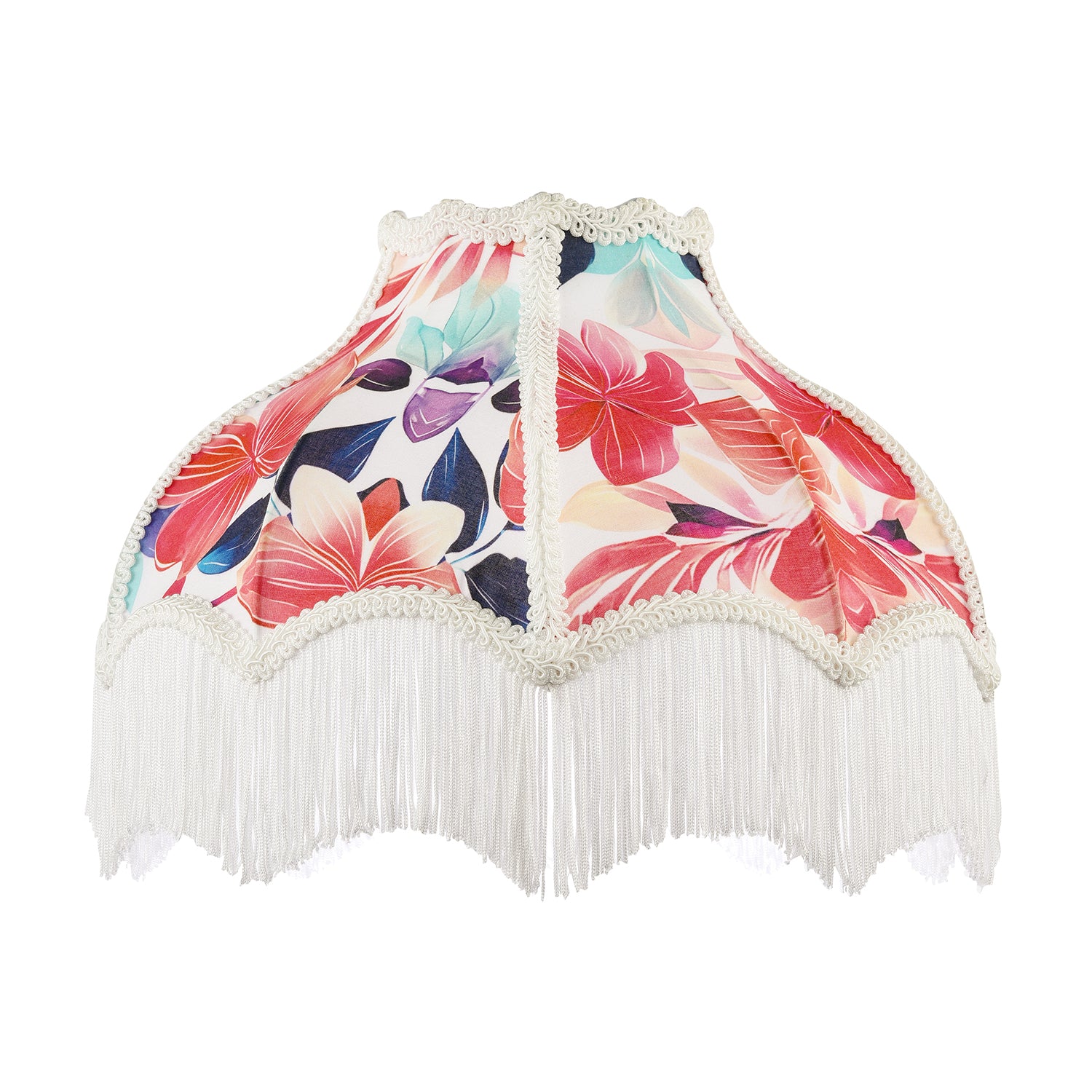 Multi Coloured Vivid Floral Victorian Light Shade with White Trims Image 1
