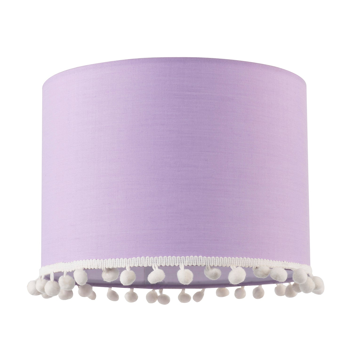 Cute and Modern Lilac Cotton 10" Lamp Shade with White Woolly Pom Poms Image 1