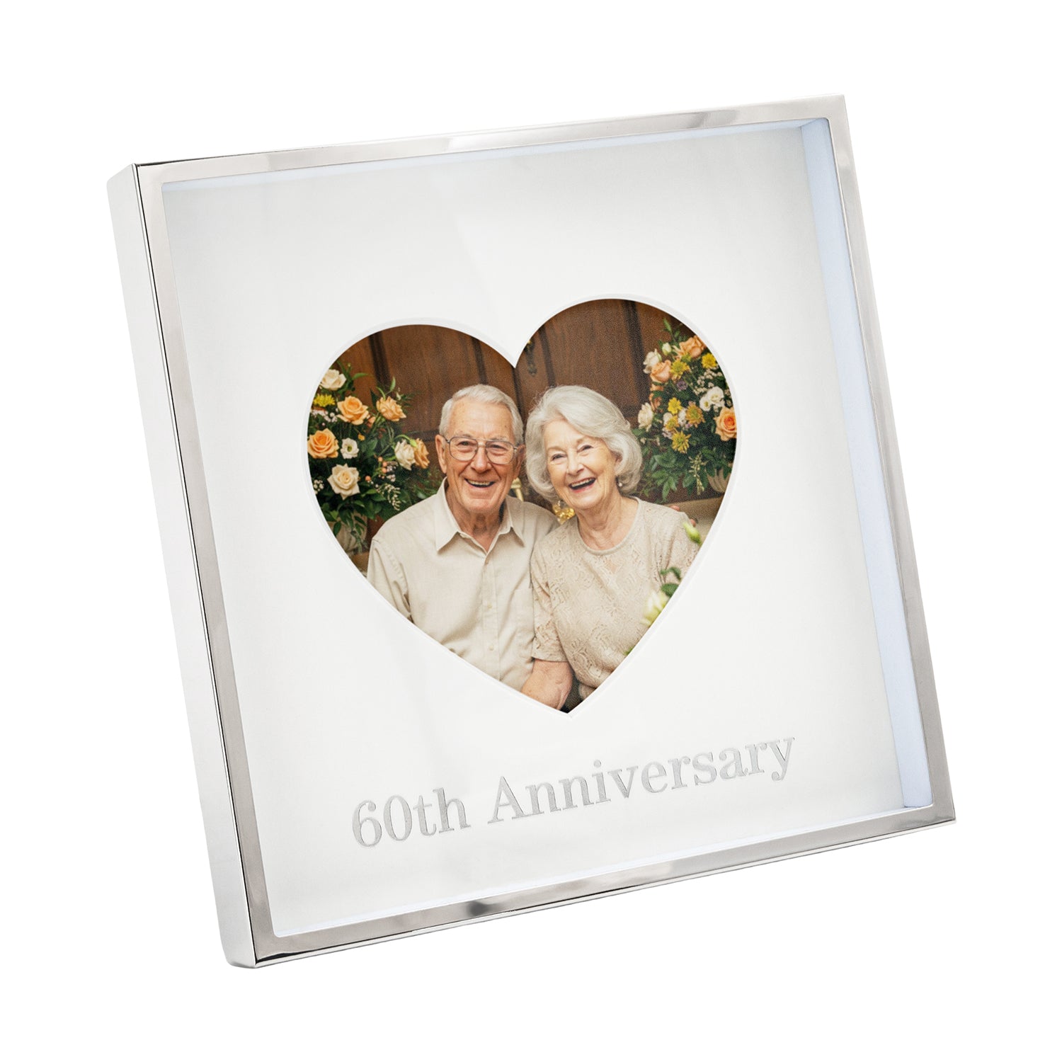 60th Anniversary Heart Frame for 4x4 Picture in Nickel Plated with Silver Foil Image 1