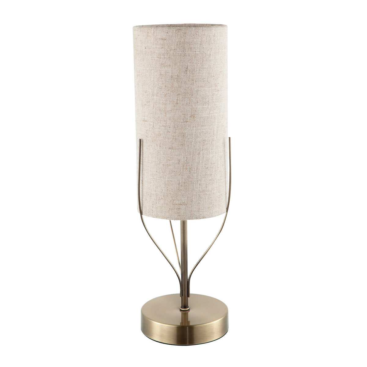 Sleek Antique Brass Metal Table Lamp with Cylindrical Linen Shade Image 2