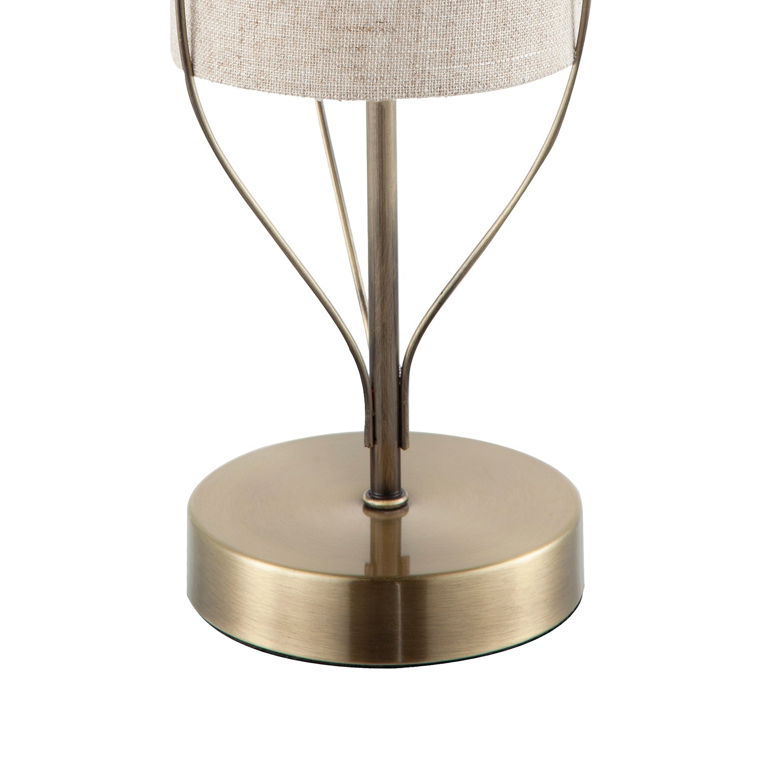 Sleek Antique Brass Metal Table Lamp with Cylindrical Linen Shade Image 3