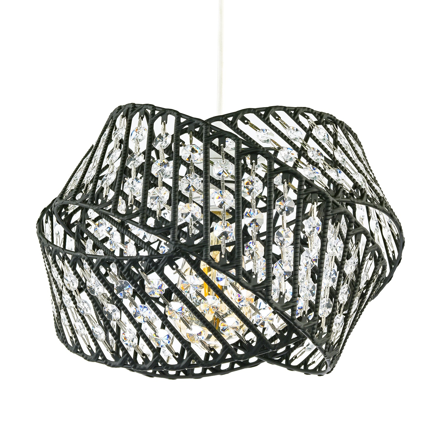 Designer Triple Ring Black Pendant Lamp Shade with Clear Acrylic Beads Image 2