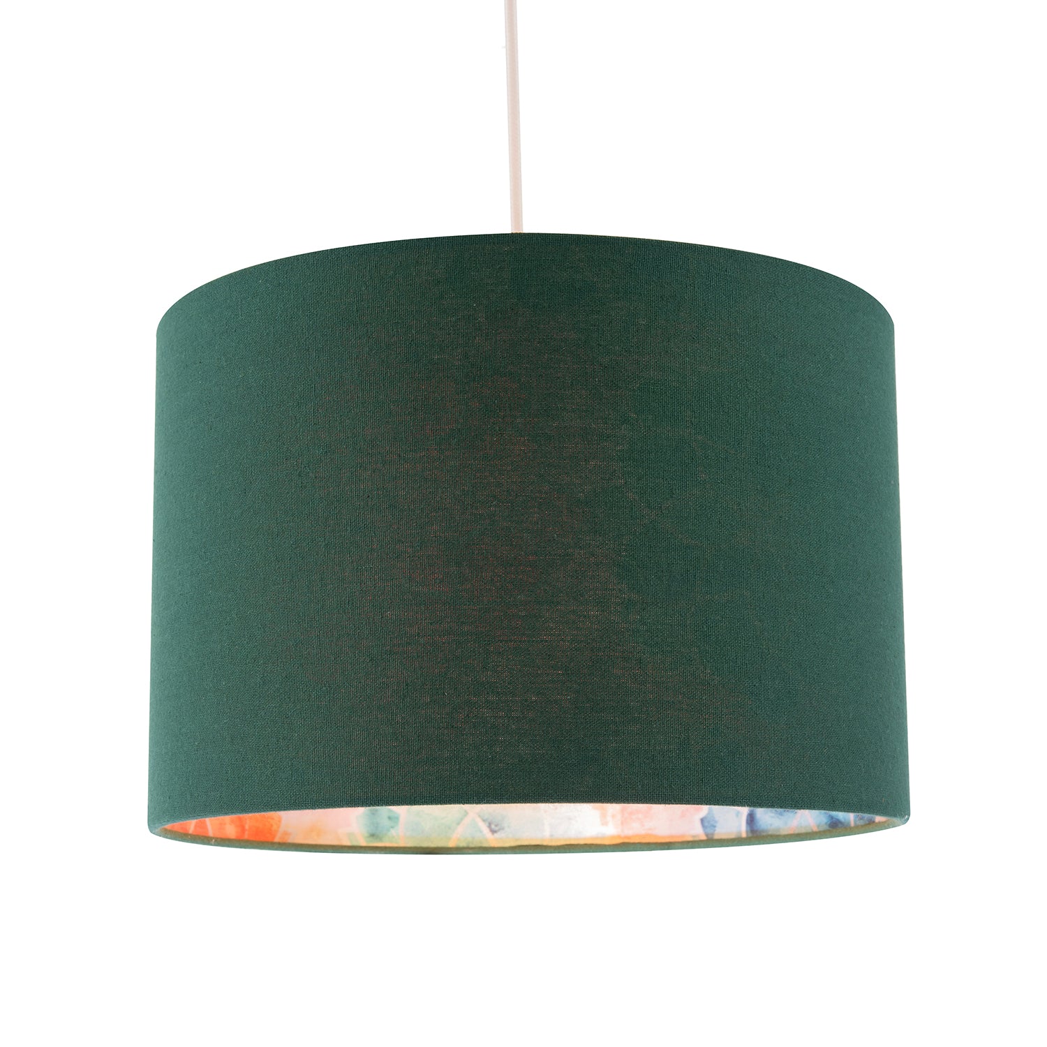 Chic Emerald Green Linen Lamp Shade with Moroccan Scale Pattern Lining Image 2