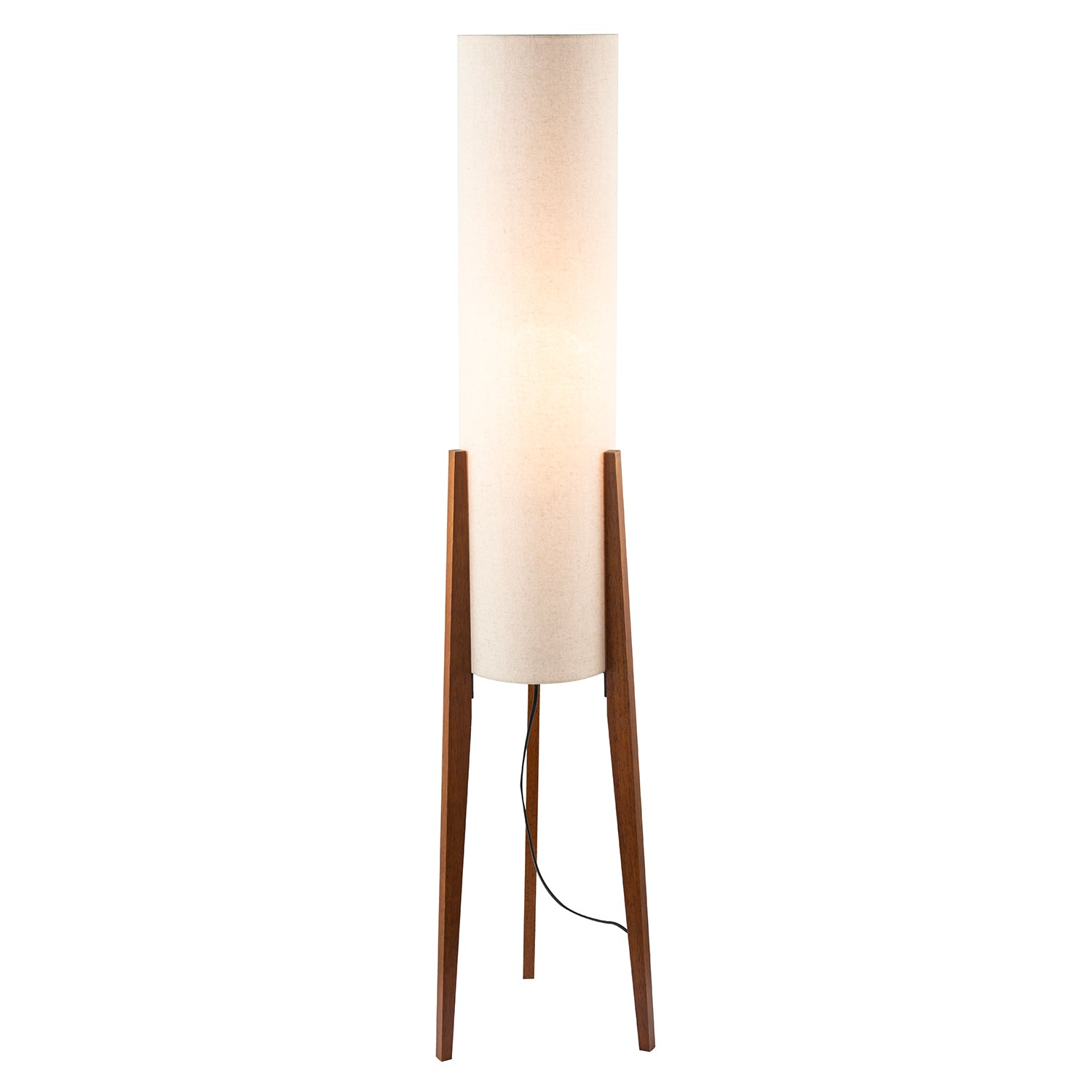 Designer Floor Lamp with Natural Linen Shade and Wooden Tripod Legs Image 2