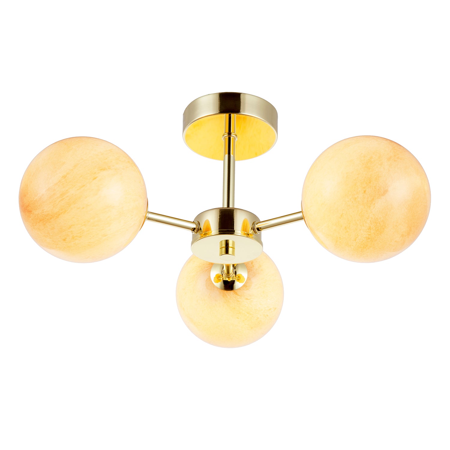 Designer Polished Gold Ceiling Light with Amber Marble Glass Shades Image 2