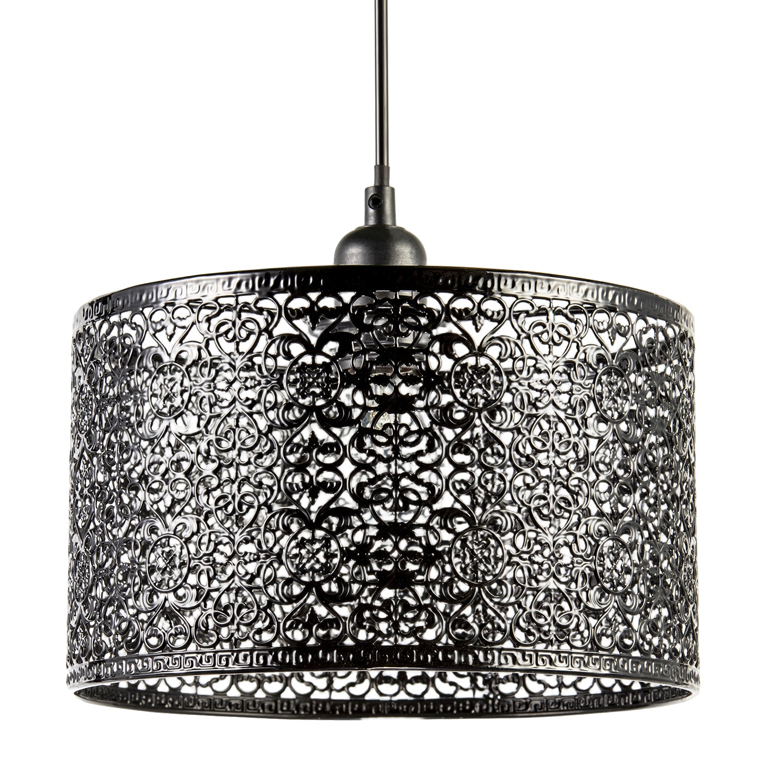 Ornate Moroccan Style Decorated Black Gloss Metal Pendant Lamp Shade Image 1