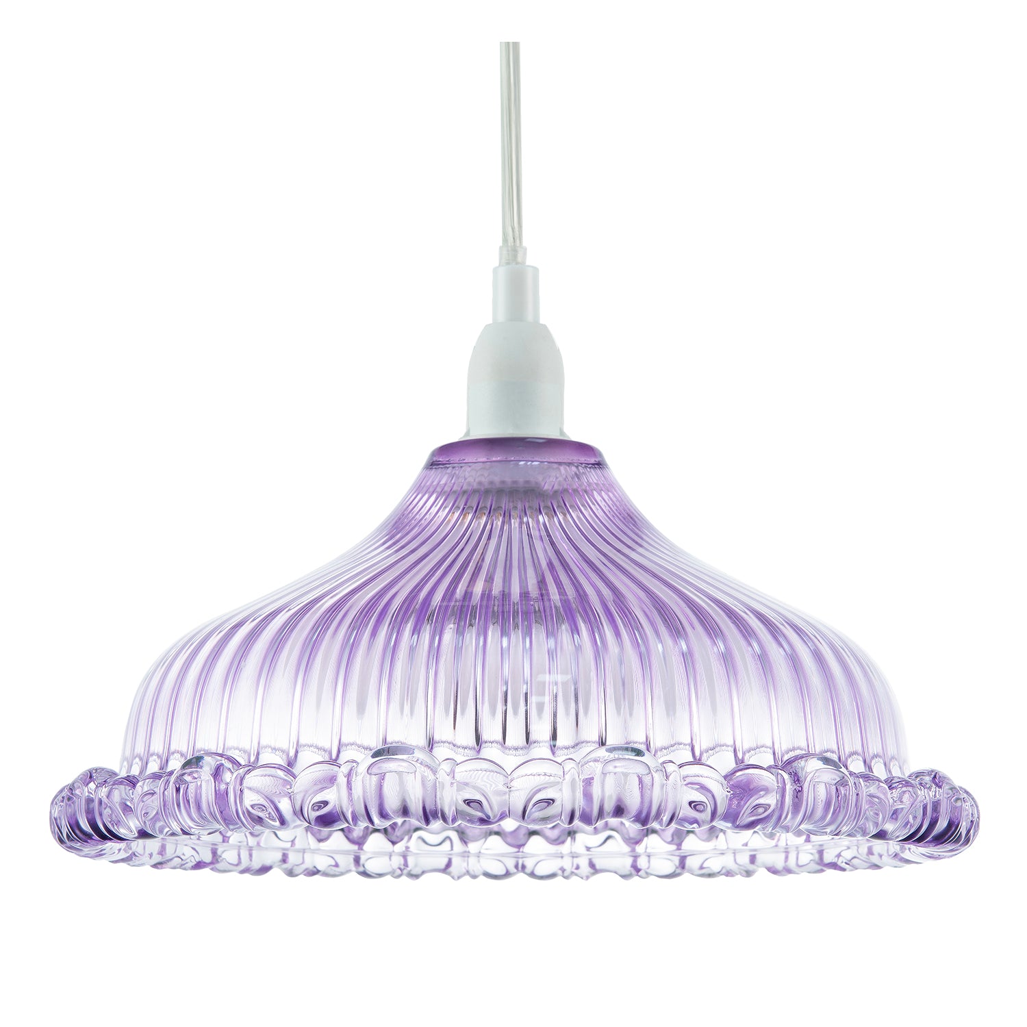 Modern Lilac Line Ribbed Glass Pendant Light Shade with Moulded Edge Image 1