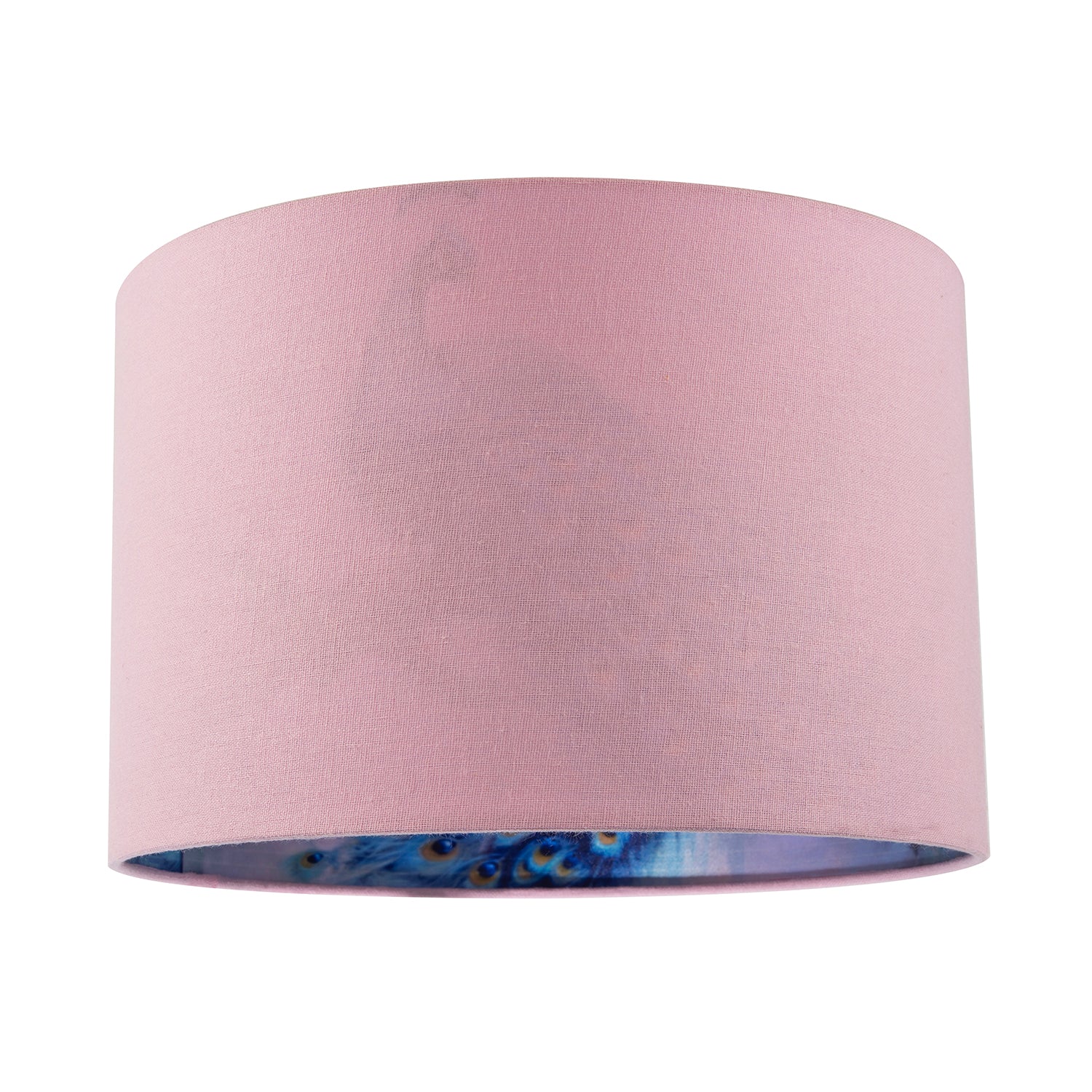 Elegant Blue Peacock and Pink Floral 12 Inch Lamp Shade in Pink Linen Image 1