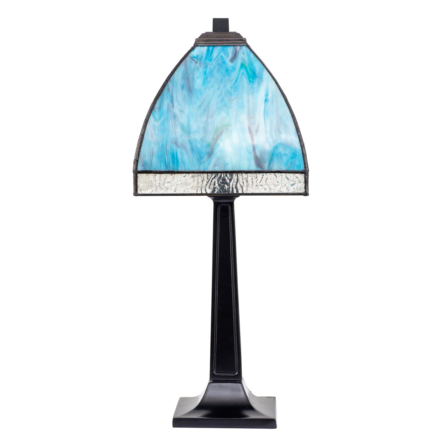Emerald Green and Teal Mix Tiffany Glass Table Lamp with Black Base Image 1