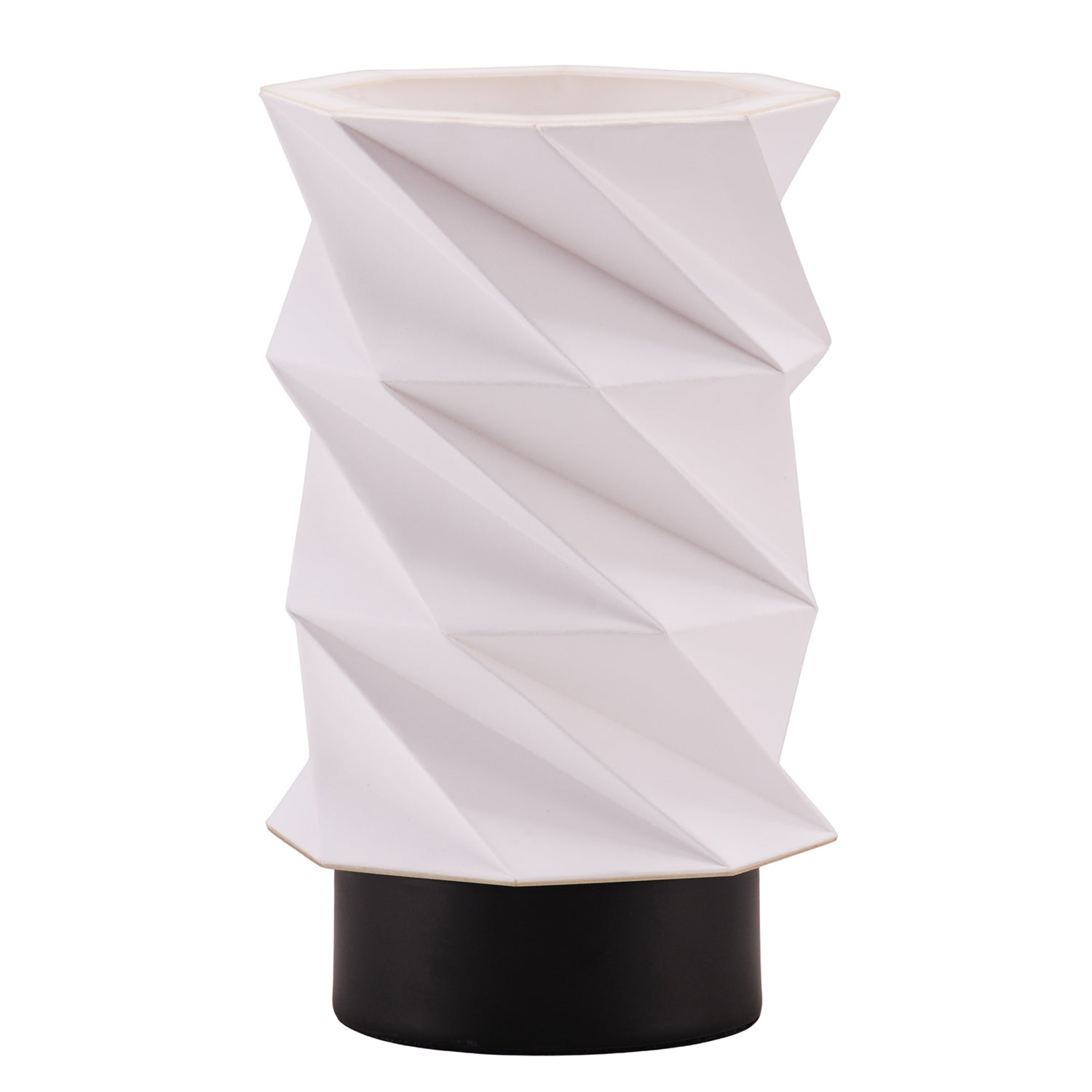 Modern Unique Matte Black Table Lamp with Foldable White Geometric Shade Image 1