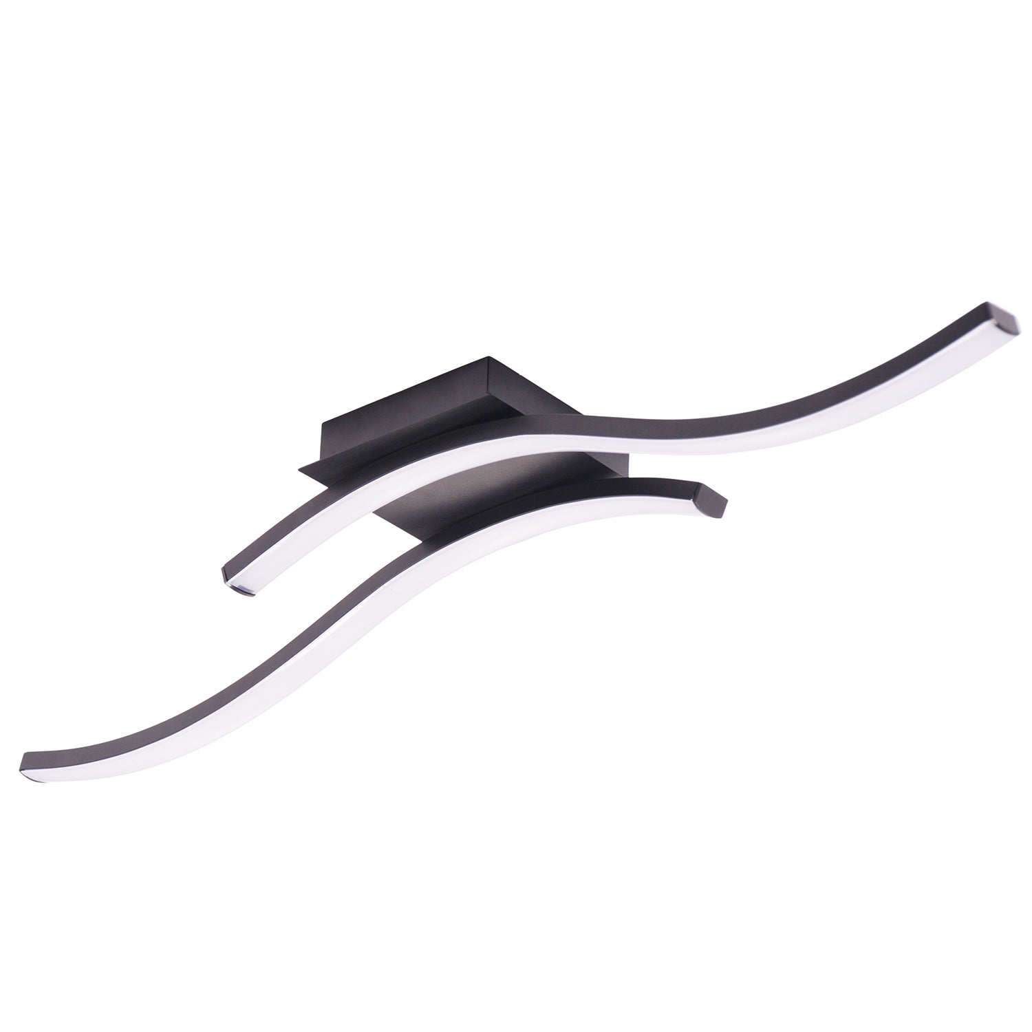 Modern Double Wavy Strip Flush LED Powered Ceiling Light Fitting in Black Sand Image 1