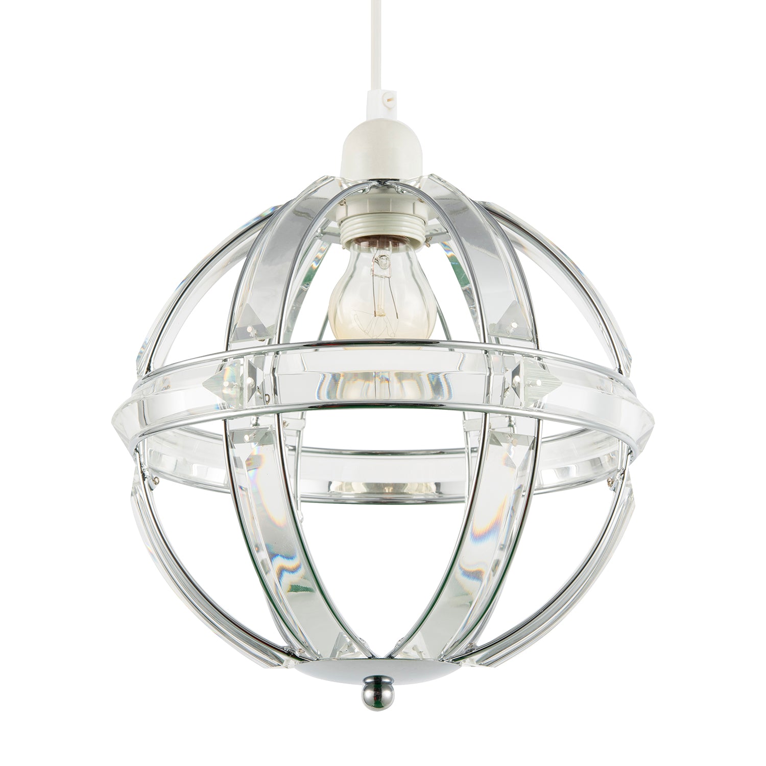 Modern Designer Spherical Chrome and Clear Acrylic Pendant Light Shade Image 1