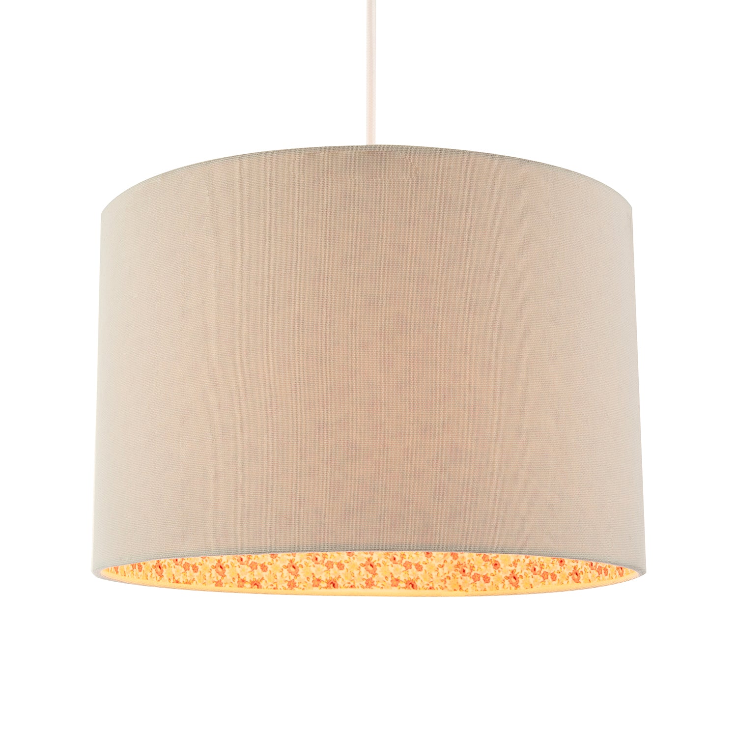 Cream Linen Lamp Shade with Inner Pink and Red Floral Fabric Lining Image 2