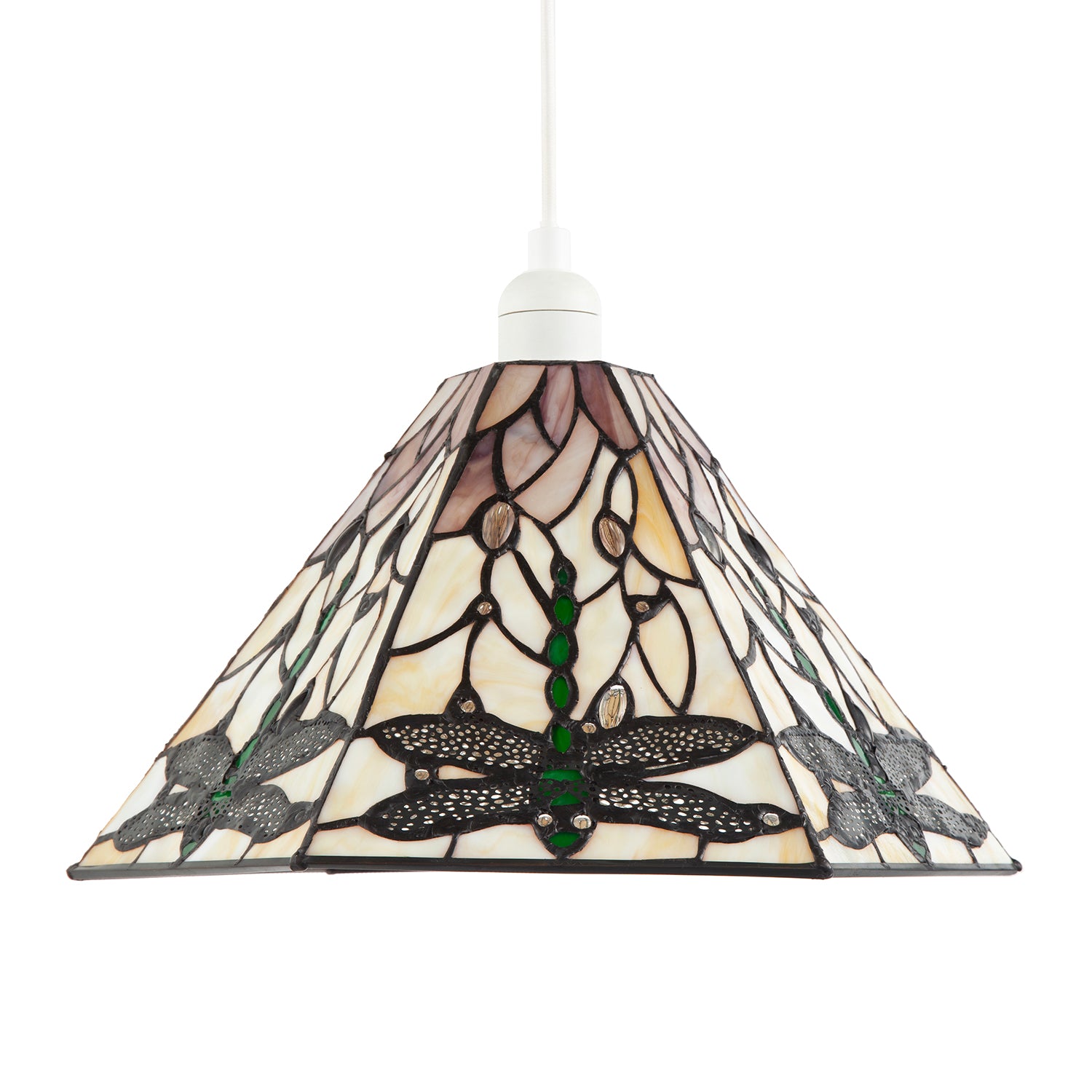 Green Dragonfly Tiffany Glass Pendant Light Shade with Hexagonal Shape Image 2