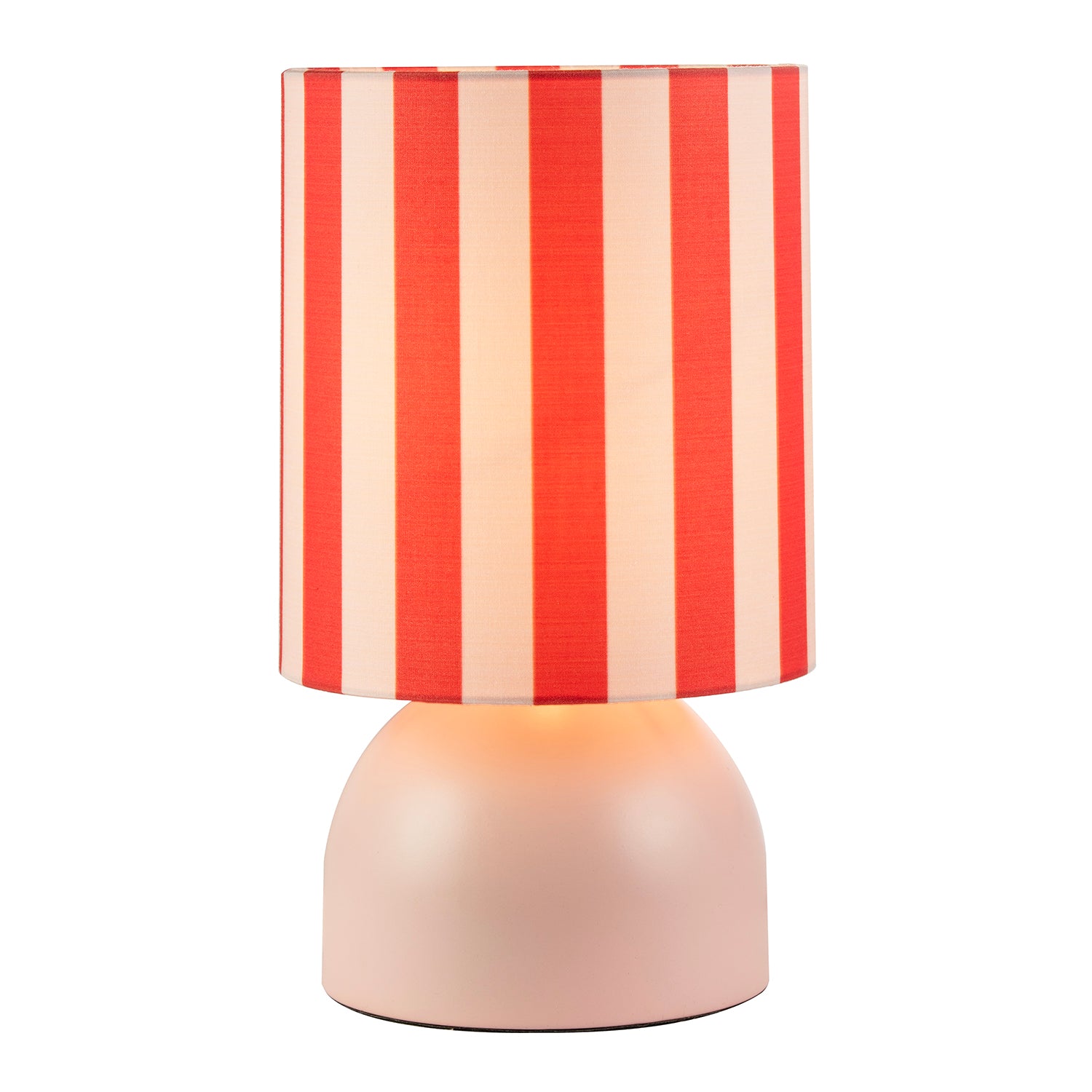 Chic Pastel Pink Domed Table Lamp with Vertically Striped Fabric Shade Image 2
