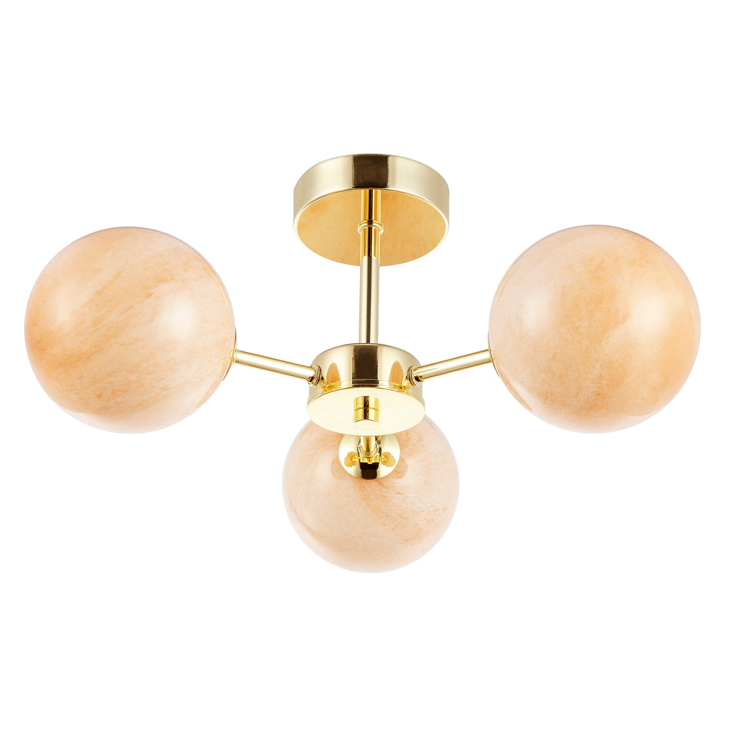 Designer Polished Gold Ceiling Light with Amber Marble Glass Shades Image 1