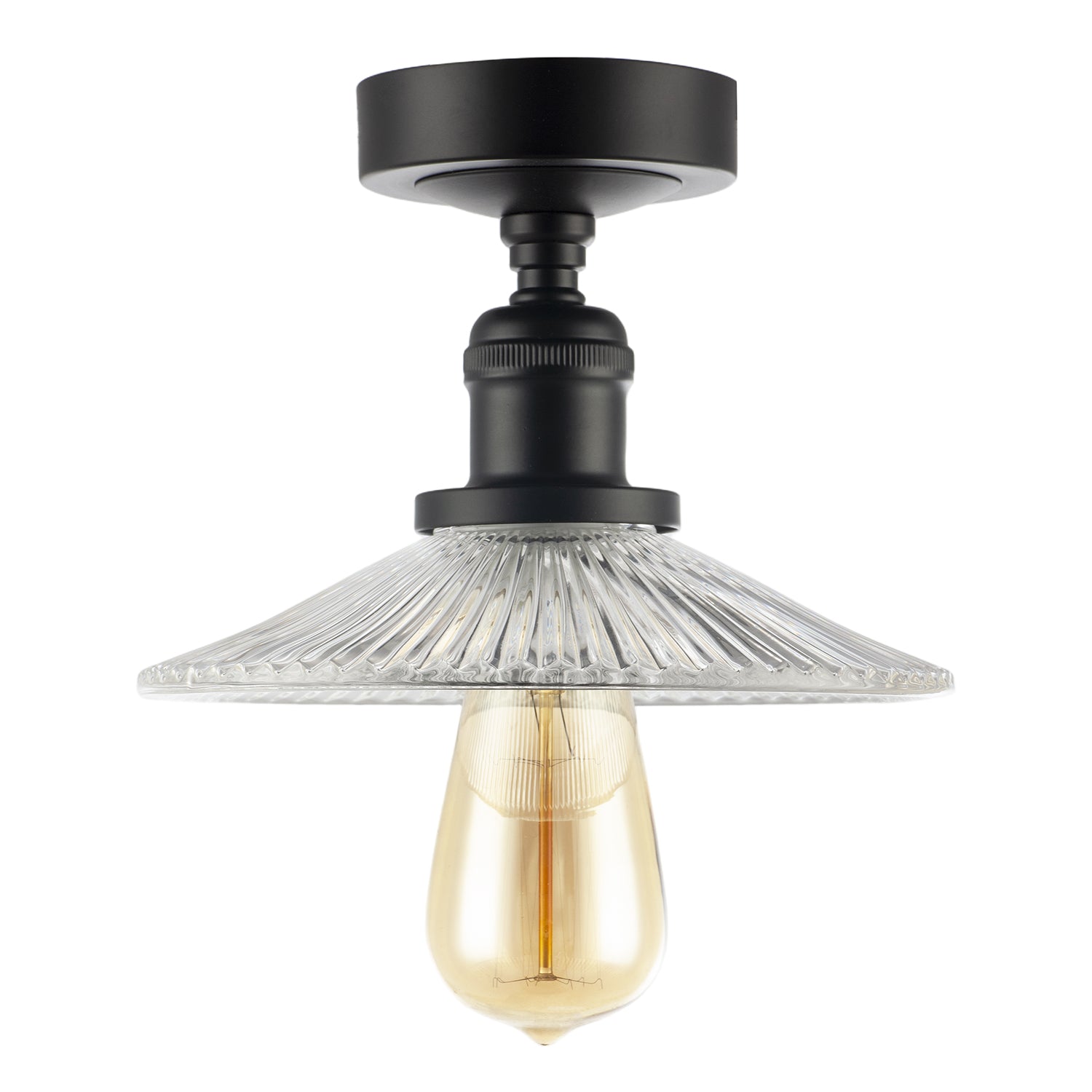 Vintage Design Matte Black Ceiling Light with Fluted Clear Glass Image 1
