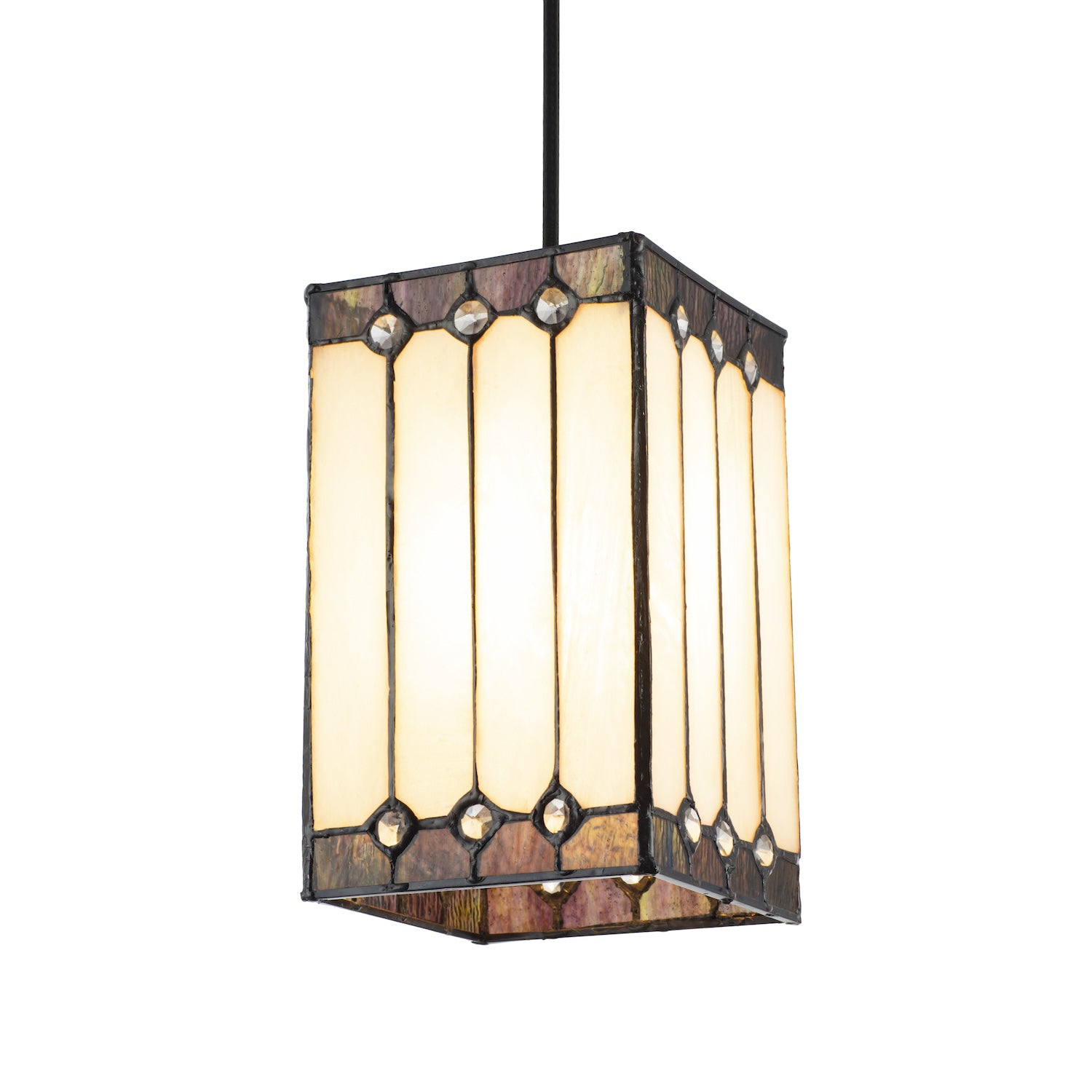 Square Lantern Opal White Stained Glass Tiffany Pendant Shade with Cle