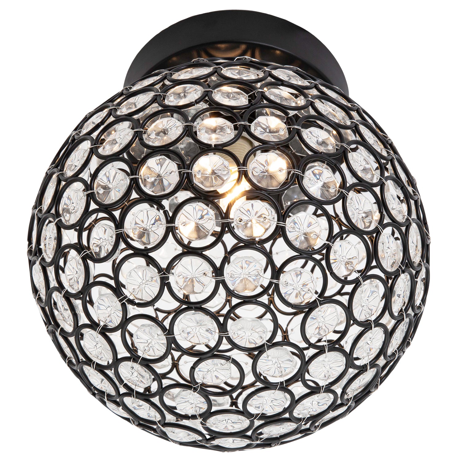 Modern Matte Black and Clear Beaded Glass IP44 Rated Bathroom Ceiling Light Image 3