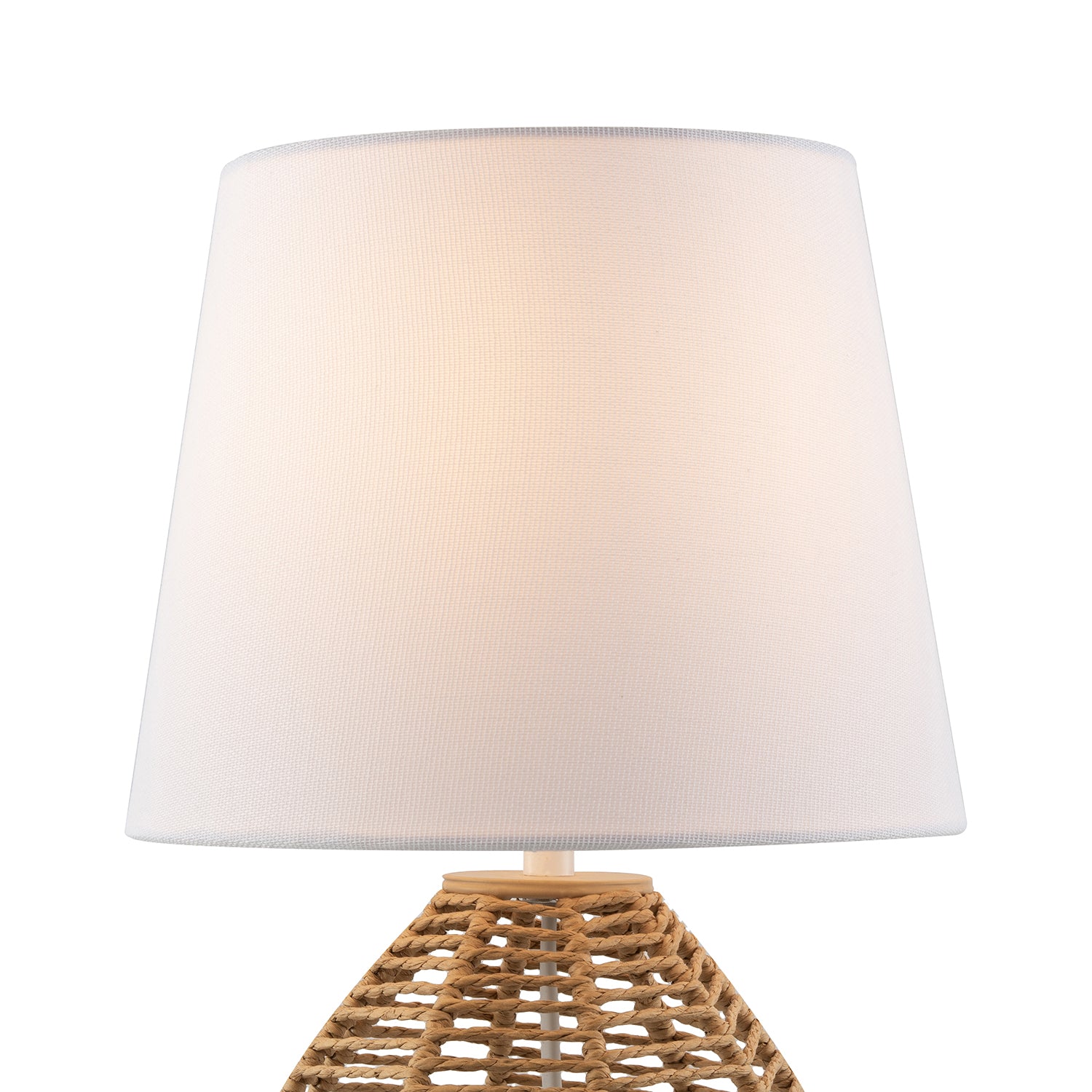 Brown Twisted Paper Table Lamp with White Linen Fabric Drum Shade Image 3