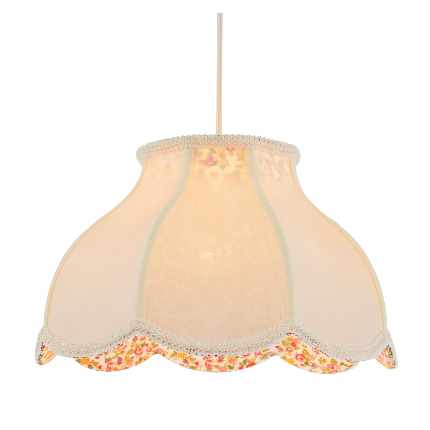Cream Victorian Lamp Shade with Scallop Edges and Floral Inner Lining Image 2