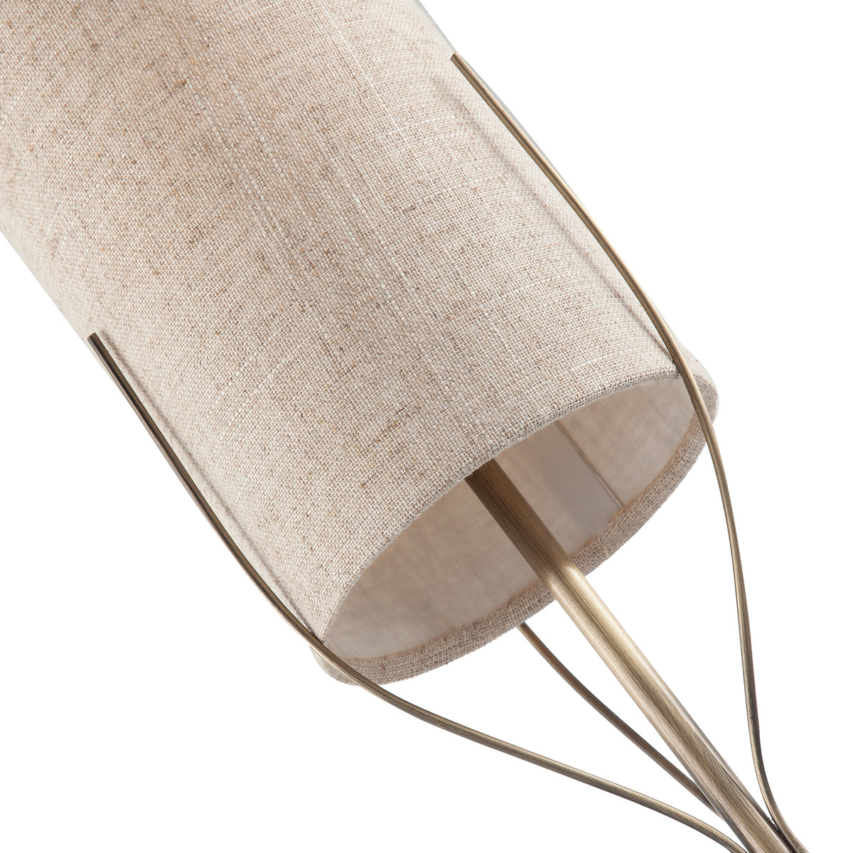 Sleek Antique Brass Metal Table Lamp with Cylindrical Linen Shade Image 5