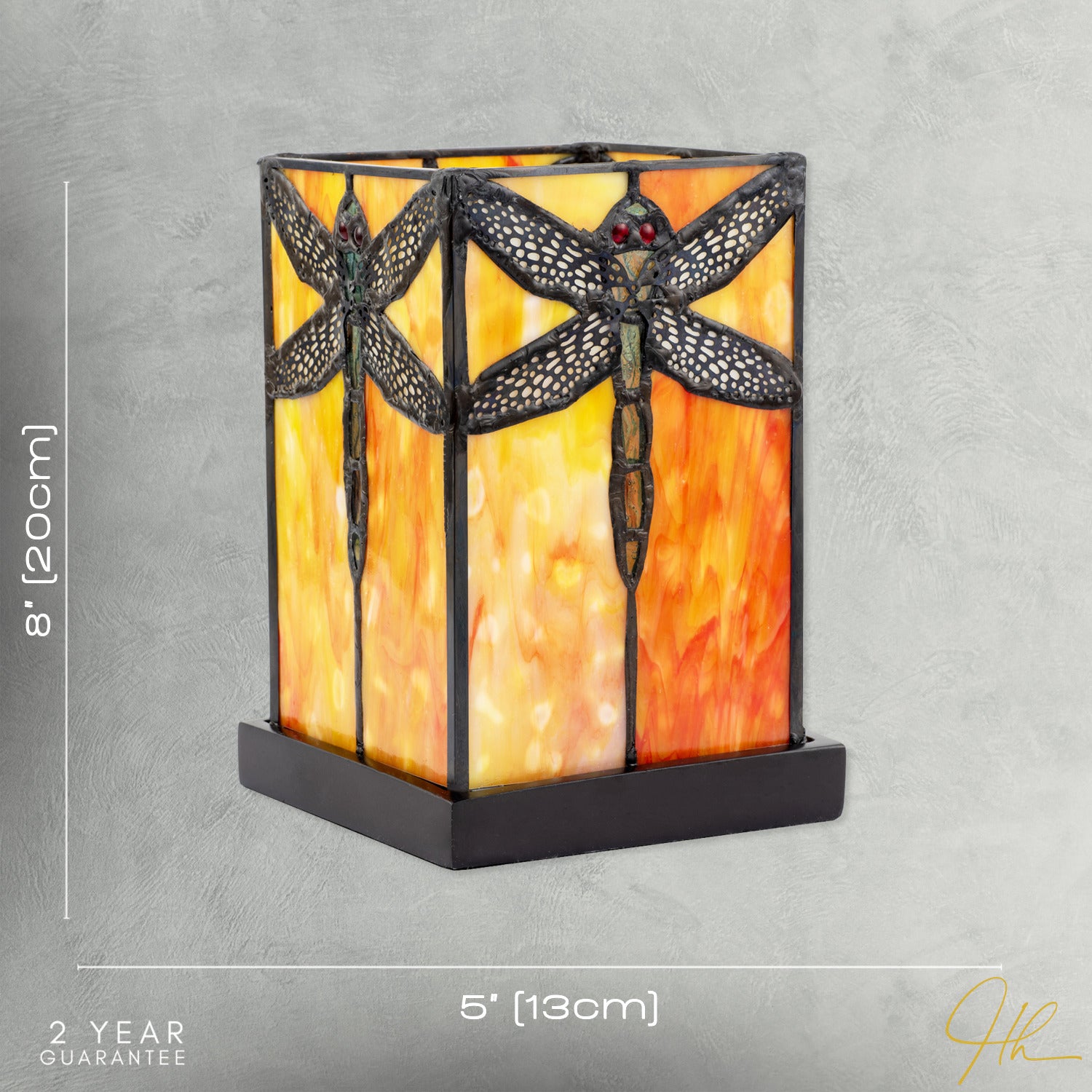 Orange Amber Toned Tiffany Stained Glass Lamp with Dragonfly Decor Image 7