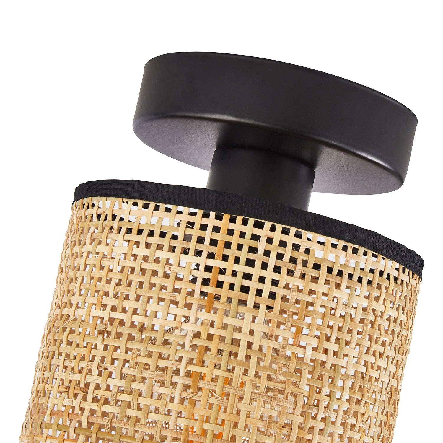 Natural Woven Rattan Ceiling Light Fitting with Black Cotton Fabric Trim Image 3