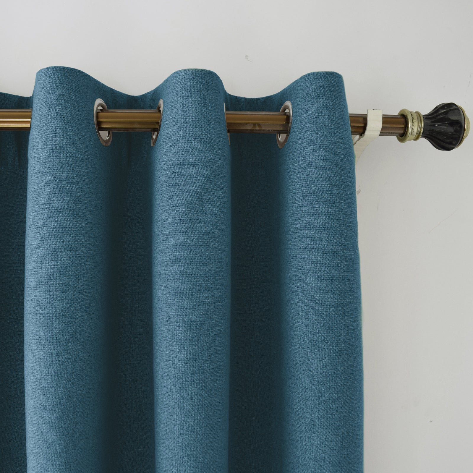 Sea Blue Linen Blackout Eyelet Curtains - 46 x 63 Inch Drop - 2 Panel Image 2