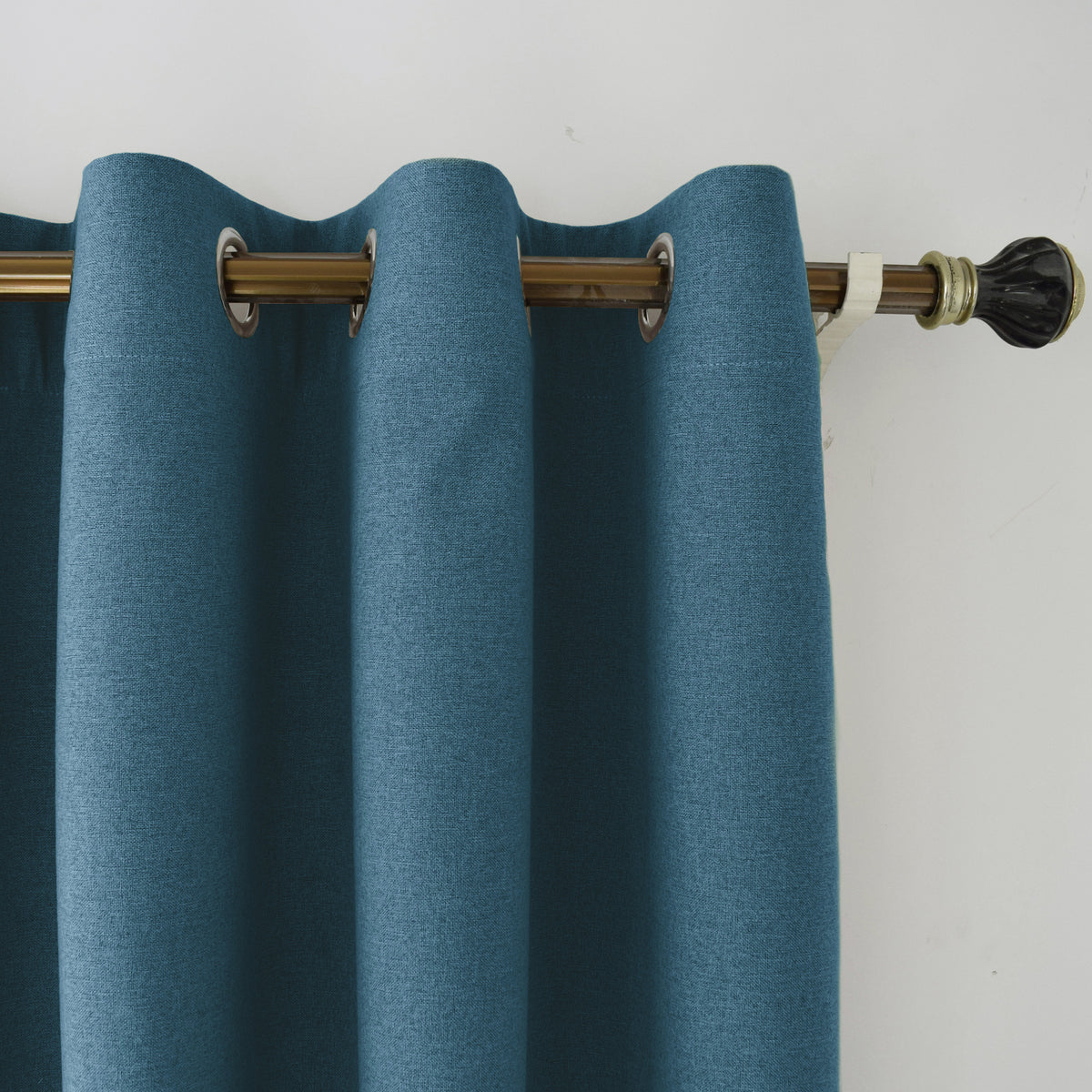 Sea Blue Linen Style Blackout Eyelet Curtains - 46 x 63 Inch - 2 Panel Image 2