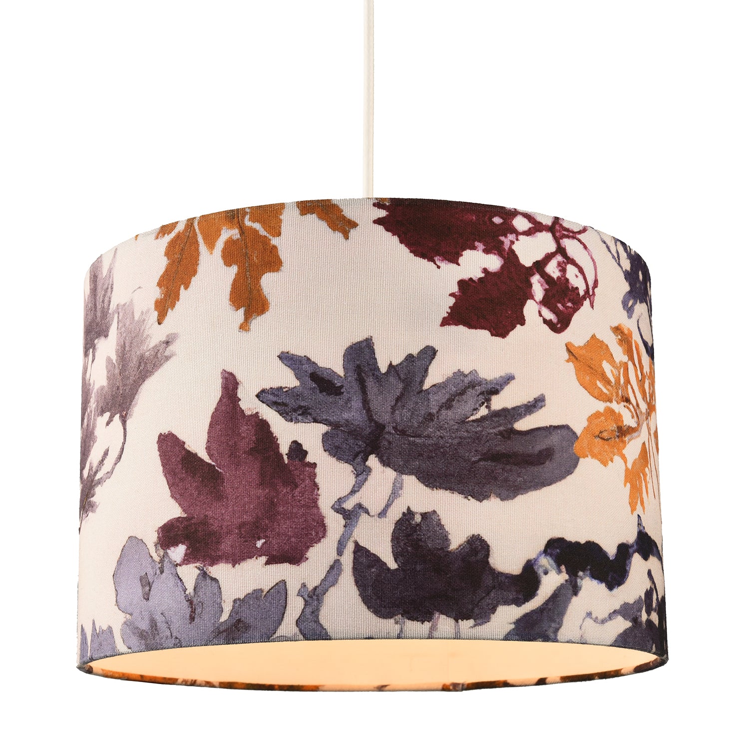 Floral Themed Linen Fabric Lamp Shade with Coloured Watercolour Leaves Image 2