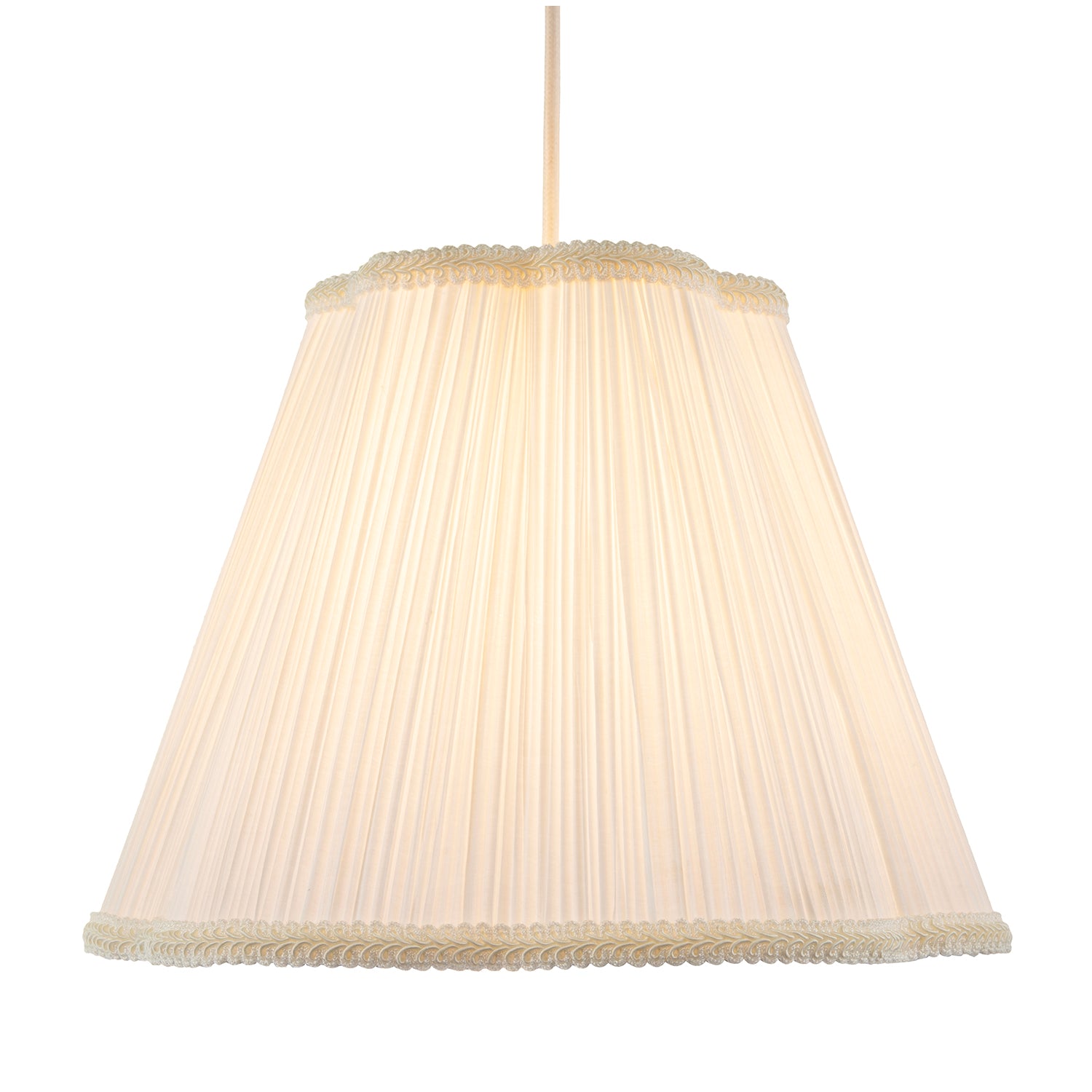 White Victorian Pleated Faux Silk Lamp Shade with Embroidered Trims Image 2