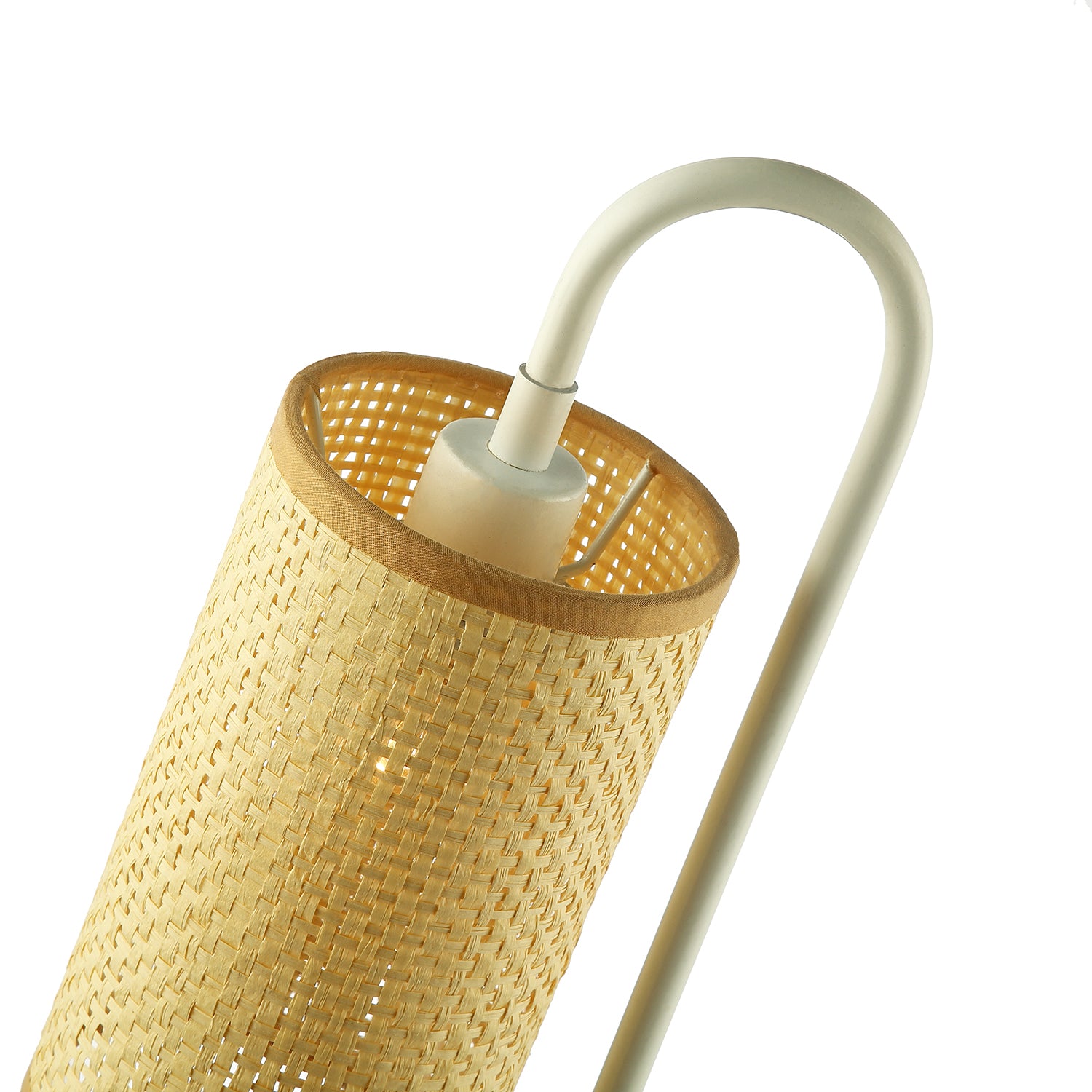 Vintage Classic White Gloss Table Lamp with Tubular Woven Rattan Shade Image 5