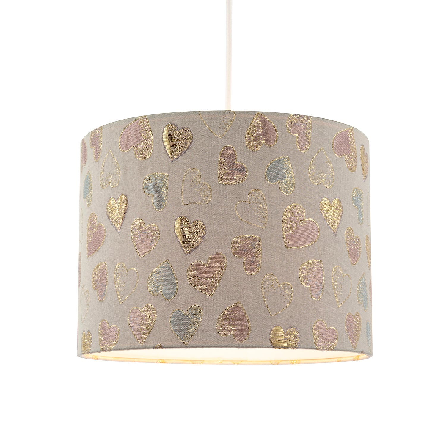 Feminine Pink Duck Egg and Shiny Gold Hearts Circular Lamp Shade Image 2