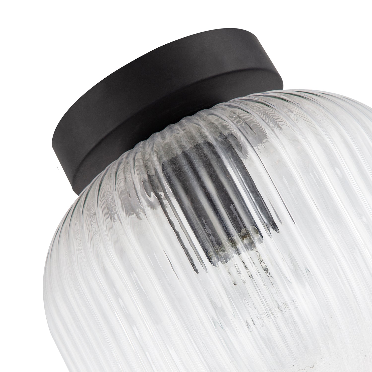 Contemporary Matte Black Ceiling Light with Clear Ribbed Glass Shade Image 3