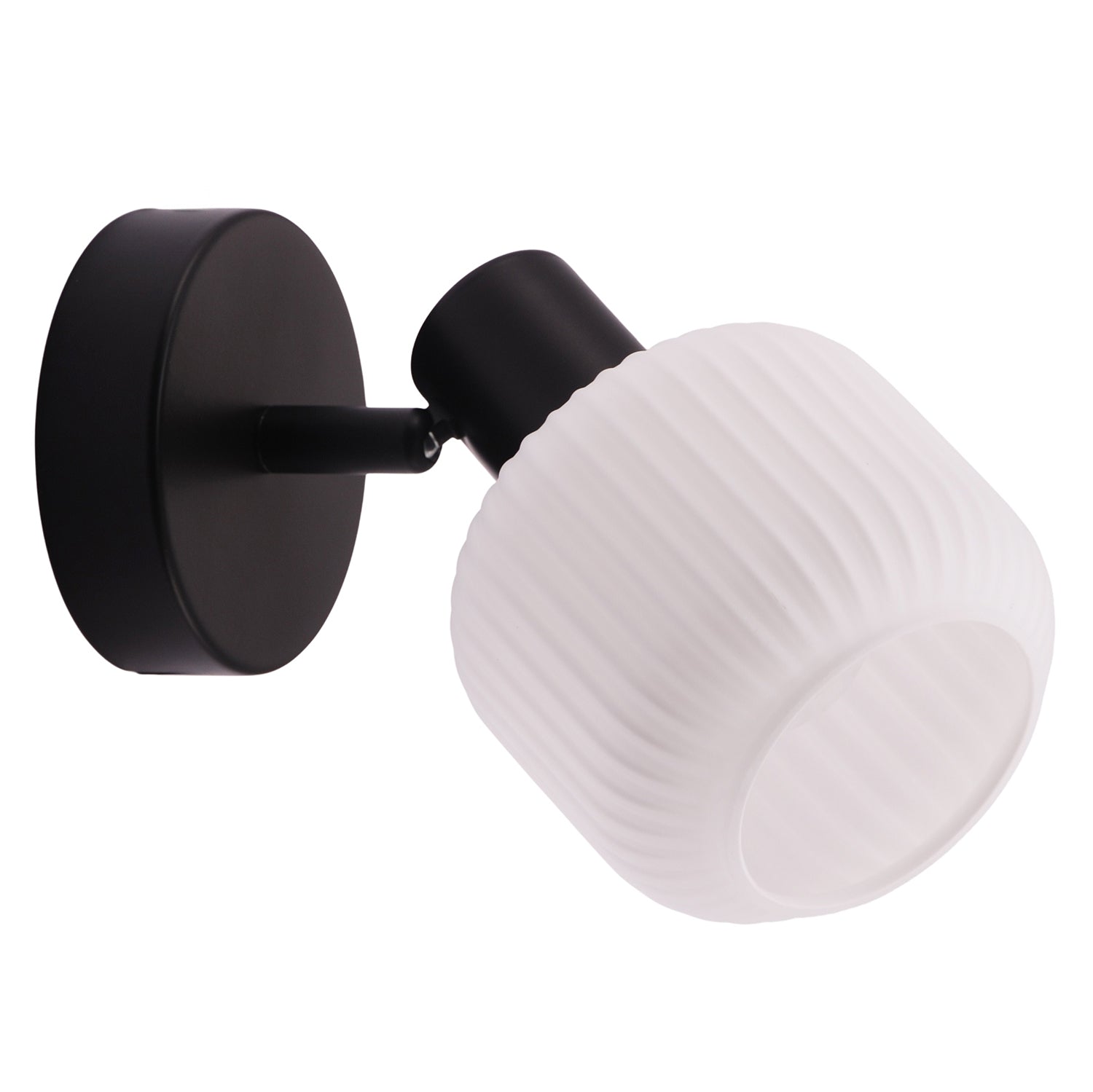 Modern Designer Matte Black Adjustable Wall Light with White Ribbed Glass Shade Image 1