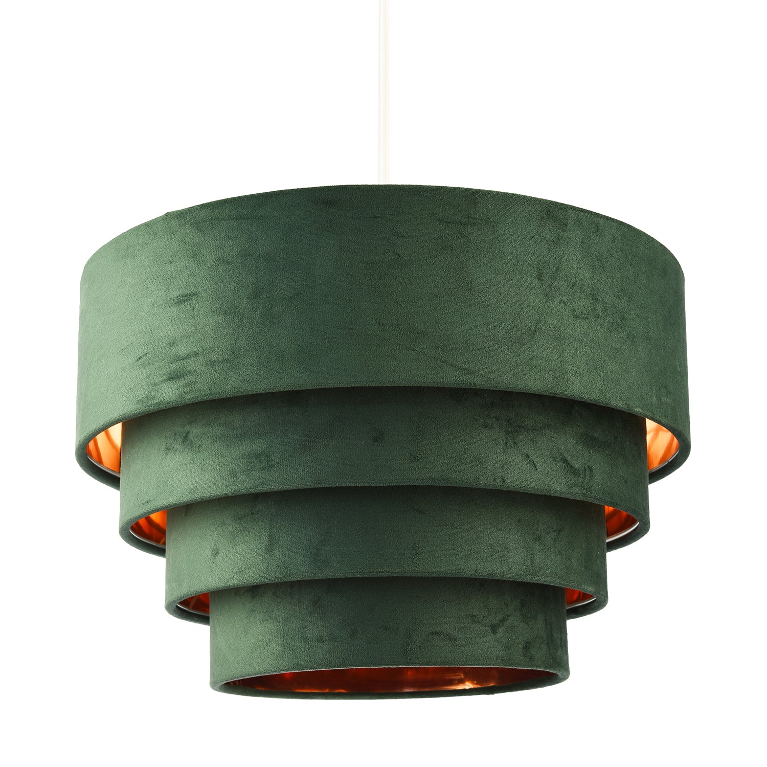 Sleek Four Tier Pendant Shade in Forest Green Velvet with Copper Inner Image 1