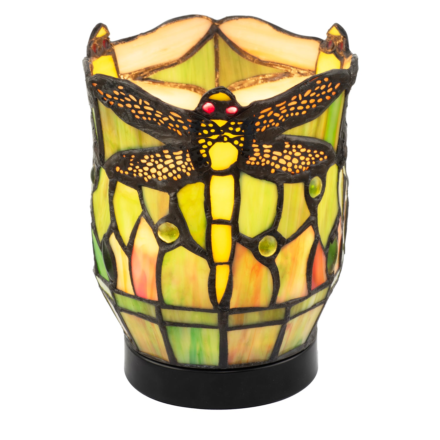 Classic Dragonfly Tiffany Uplighter Lamp in Green and Toned Amber Image 3
