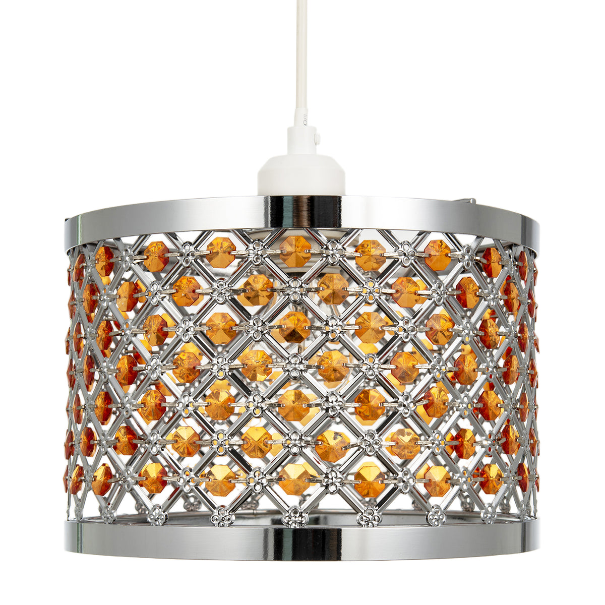 Modern Sparkly Ceiling Pendant Light Shade with Orange Acrylic Beads Image 1